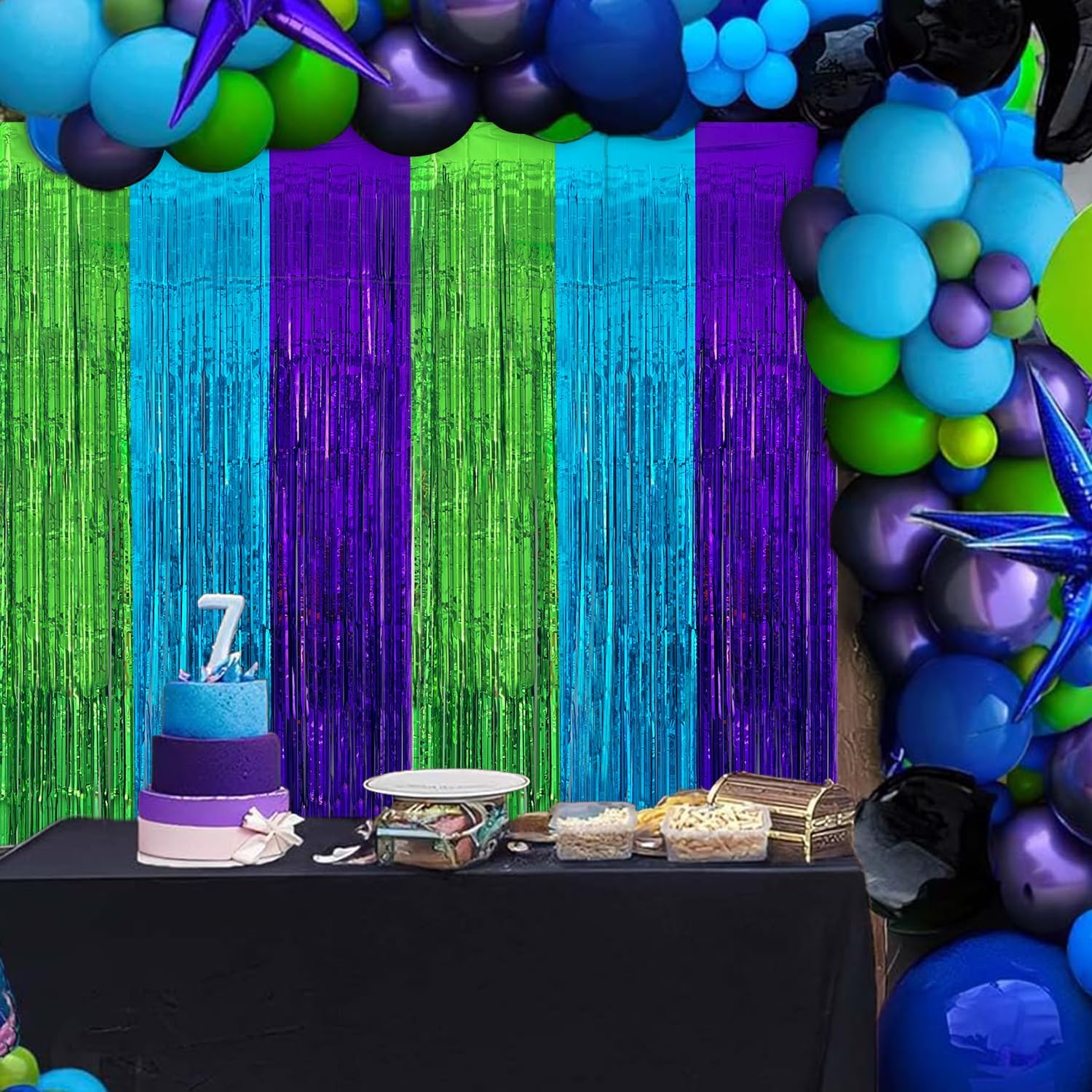 2 Pack Video Game Foil Fringe Curtains Backdrop for Birthday Parties