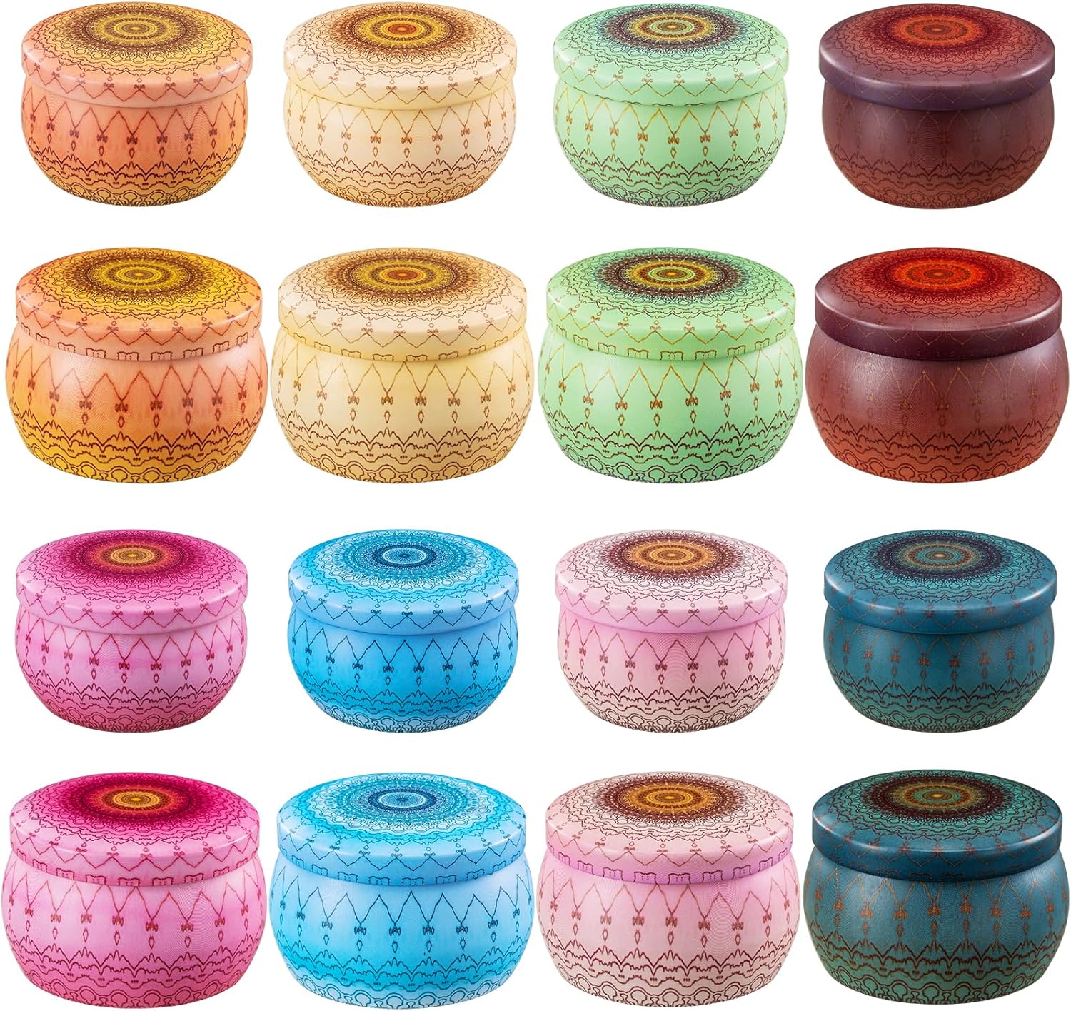 Domivirgo Candle Tins with Lid 16pcs 8 Designs