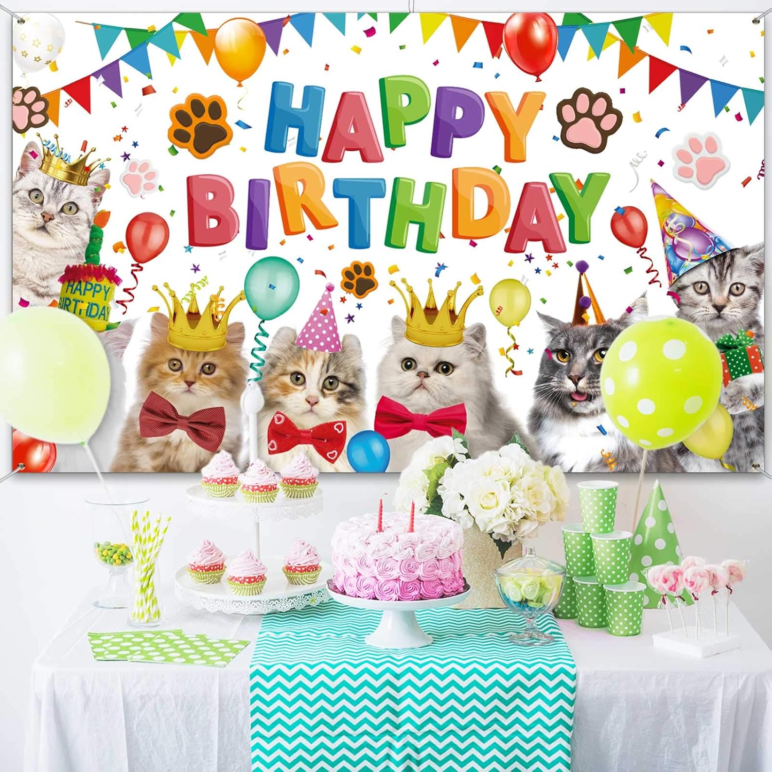 Tatuo Cat Birthday Backdrop Party Photo Decor