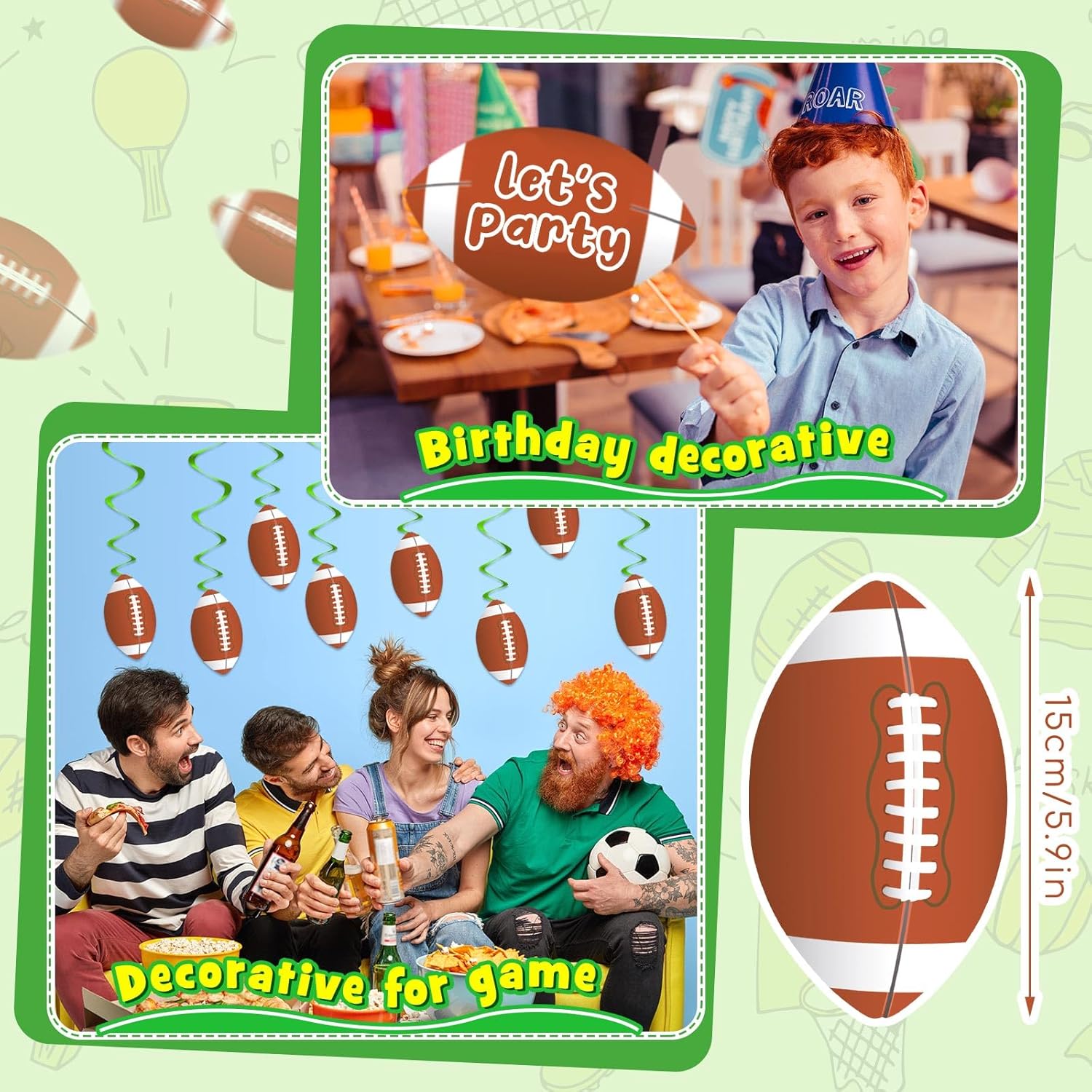 Tenceur 80 Pcs Football Cutouts Wall Decorations with Glue Dots