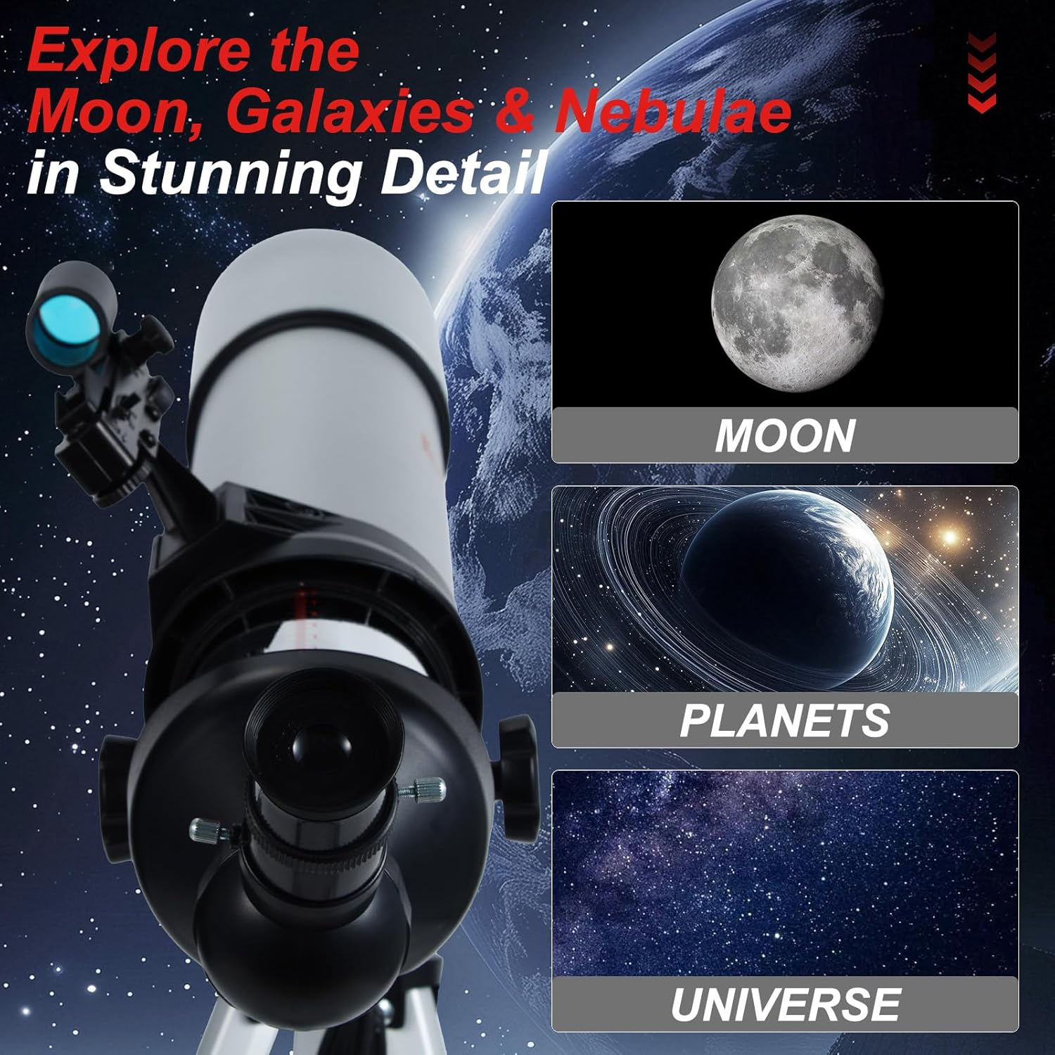 80mm Aperture Refractor Telescope for Adults with Phone Adapter and Tripod