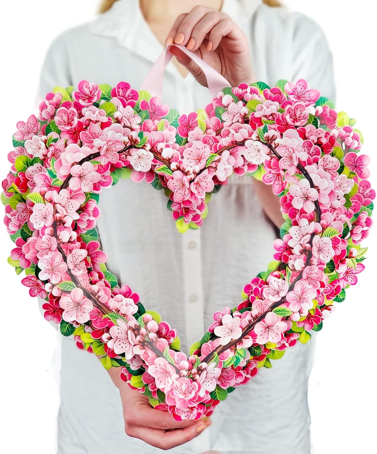 Cherry Blossom Heart Pop Up Card Wreath 15 Inch