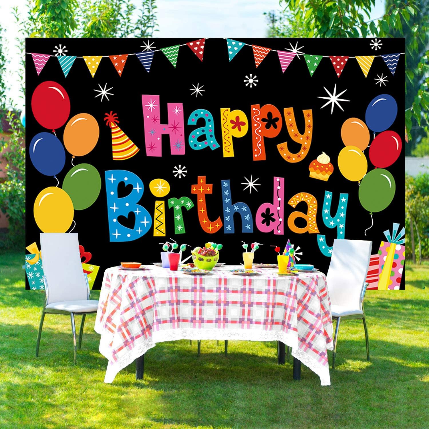 DIZHI Colorful Birthday Backdrop Banner 5x3ft