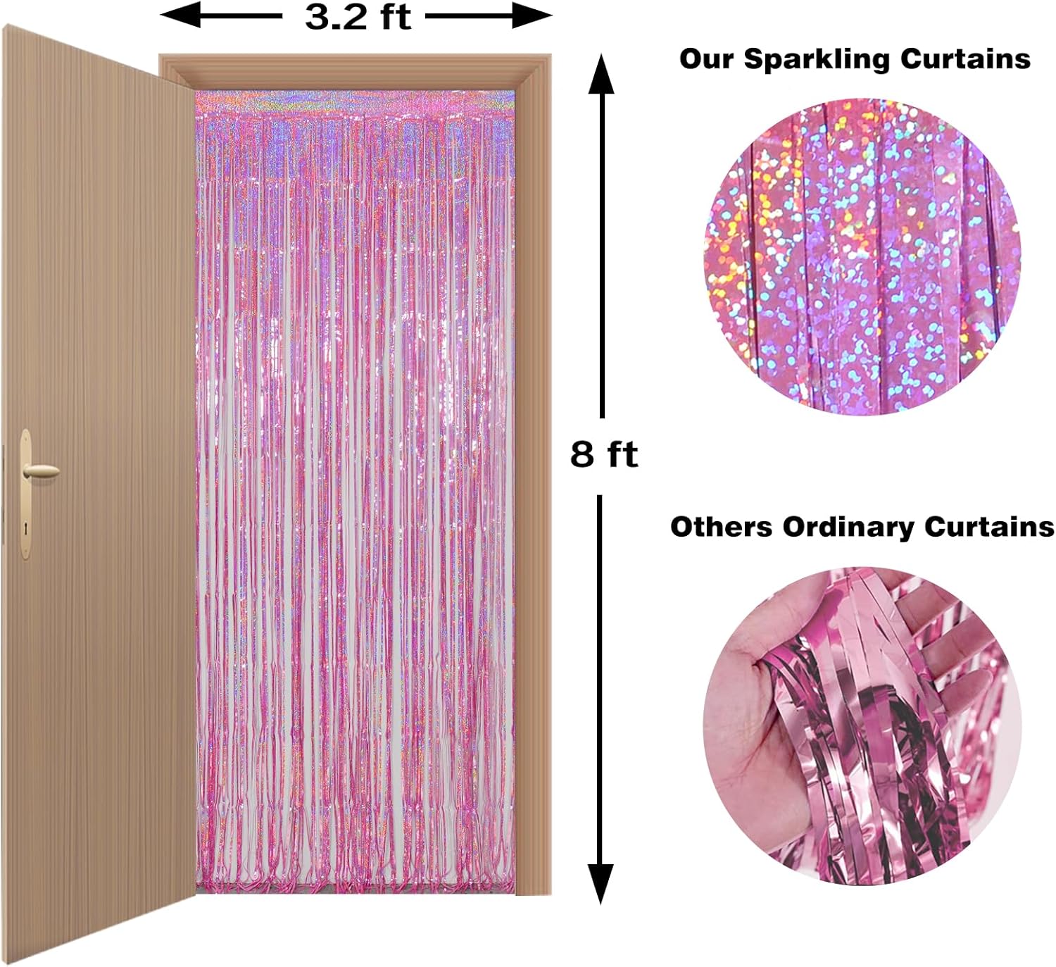 Melsan 3 Pack Foil Fringe Curtains Pink Tinsel