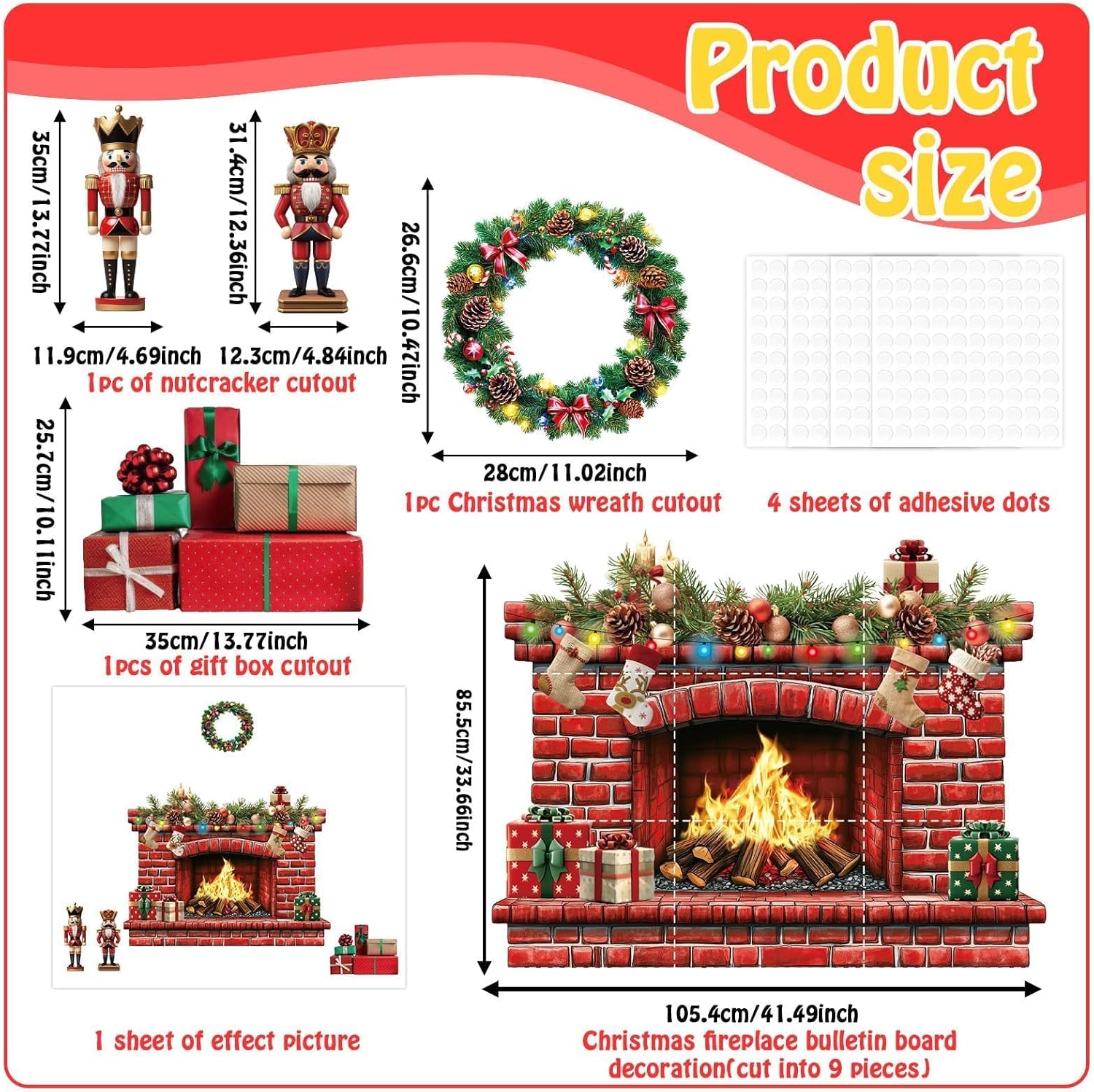 Christmas Fireplace Bulletin Board Decor Set 415x34 Inch
