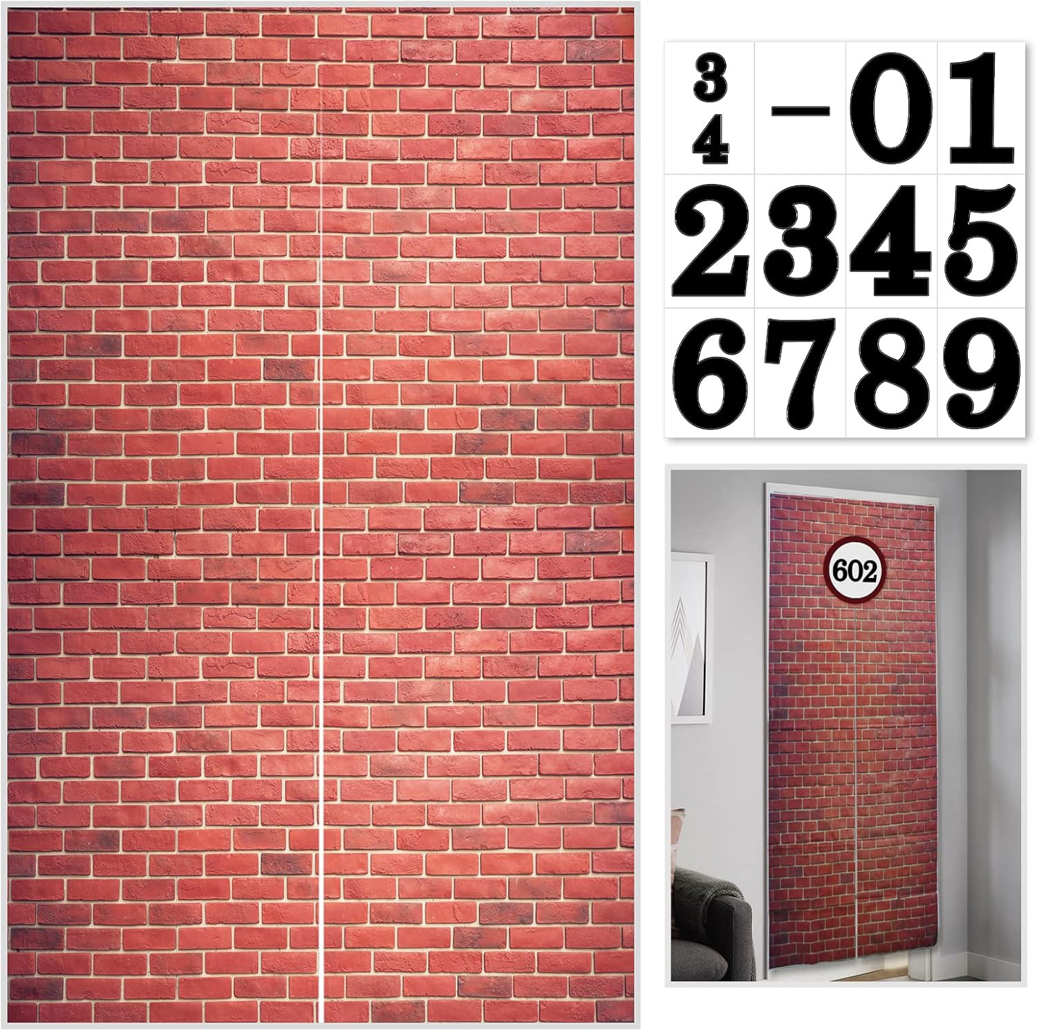 Red Brick Wall Party Backdrop with Door Numbers