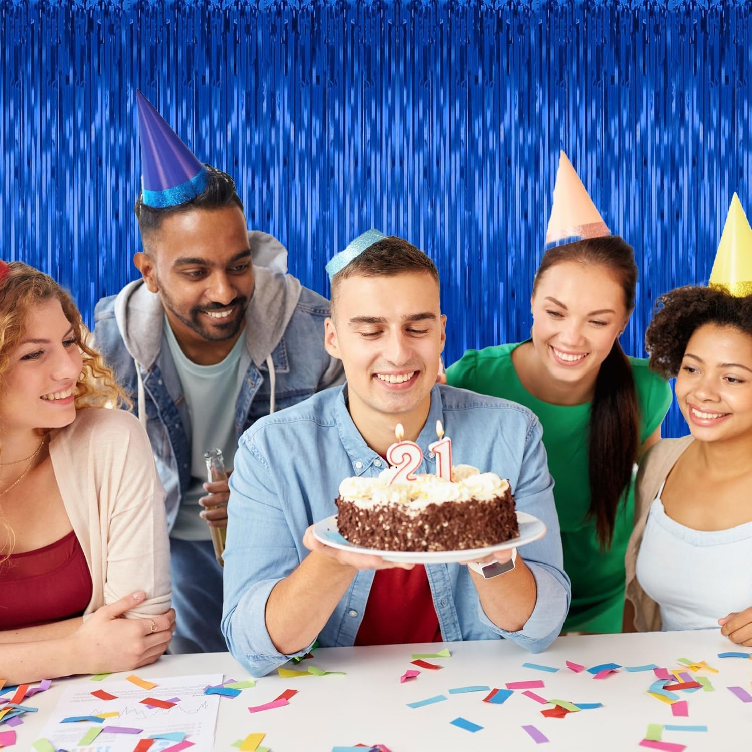 3 Pack Blue Foil Curtain Backdrop for Parties