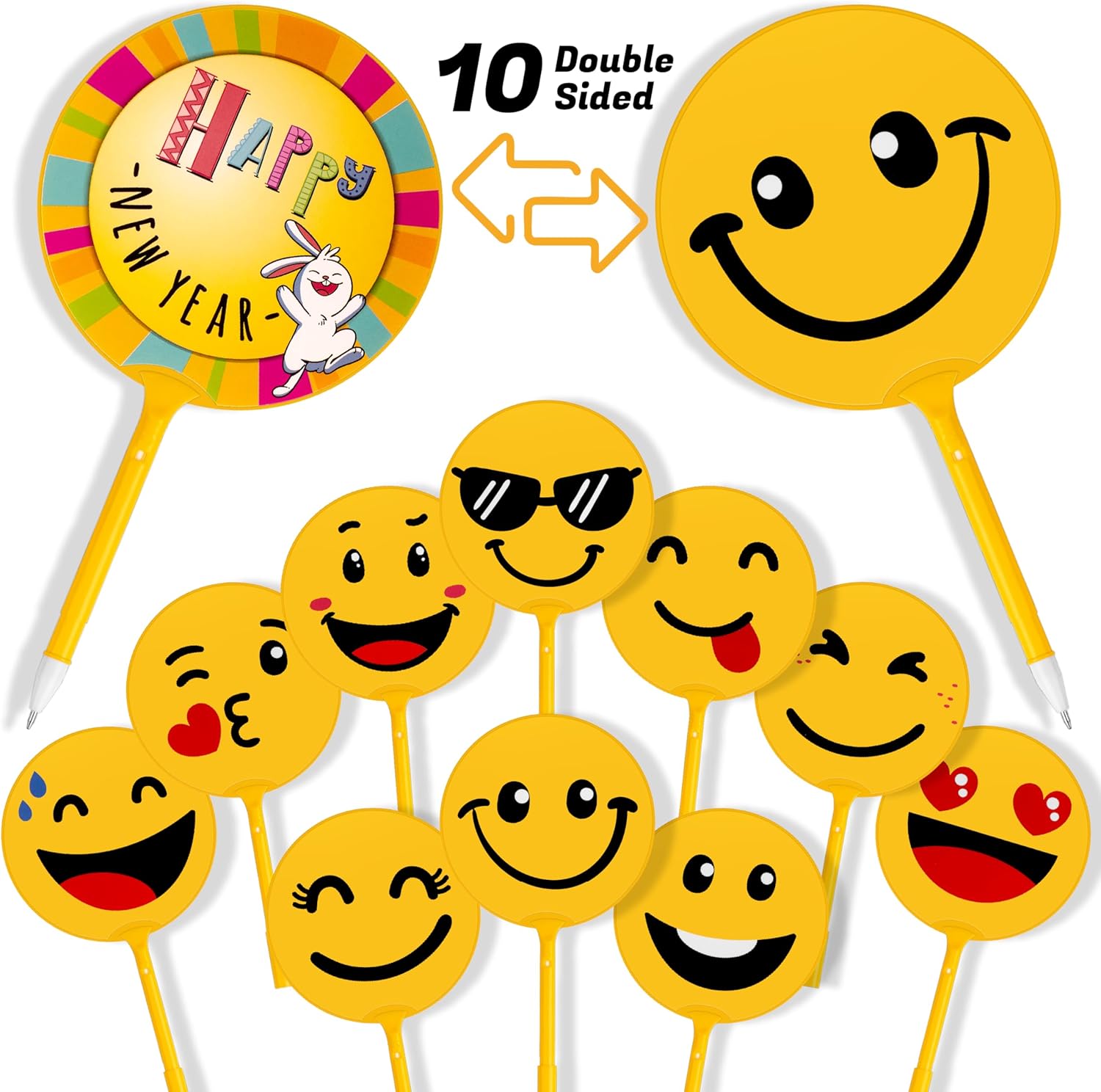 10 Pcs Happy New Year Pens with Smiley Emoji