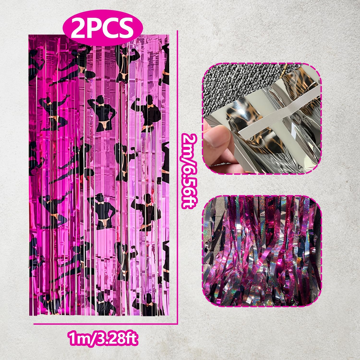 2Pcs Iridescent Foil Curtain with Tinsel