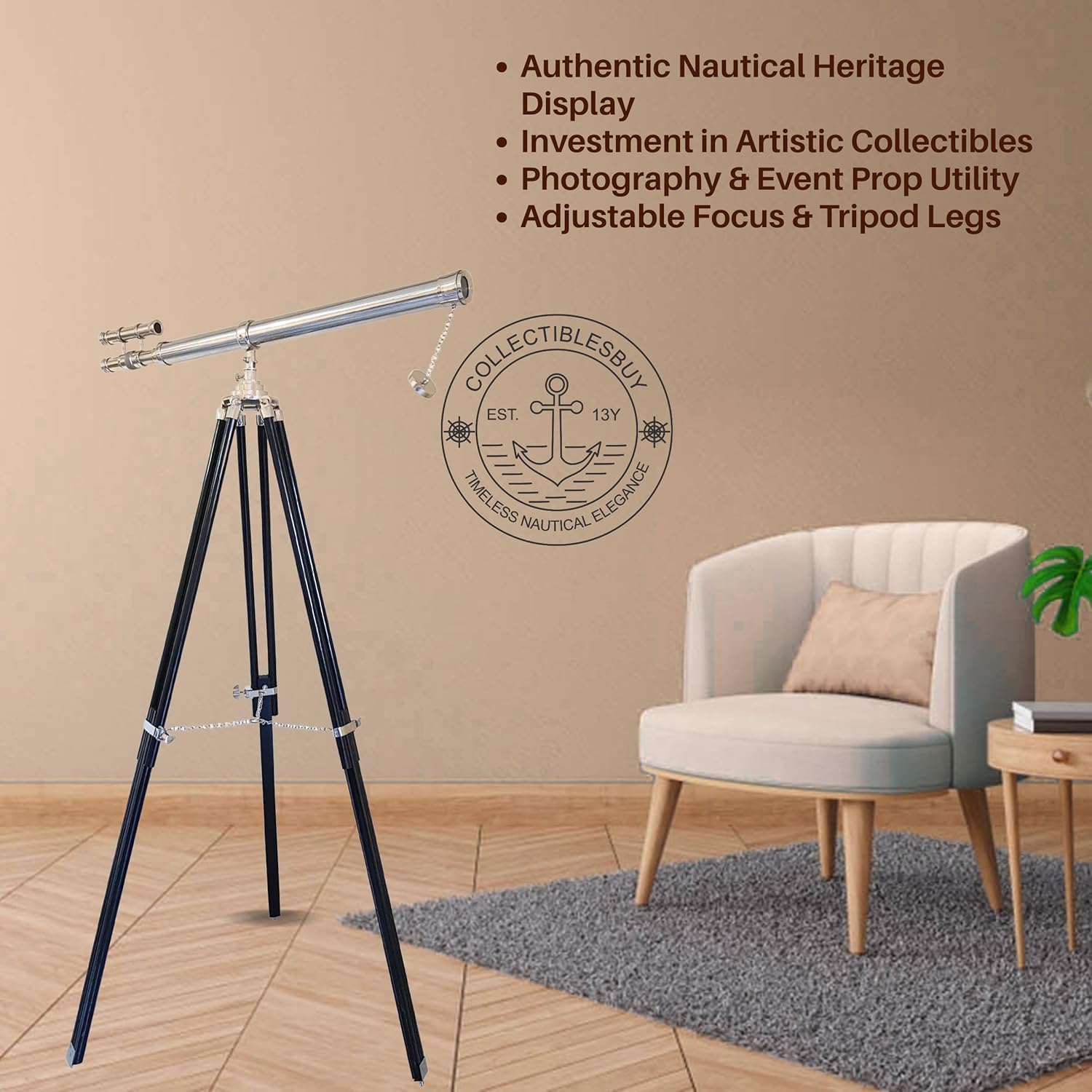 Decorative Double Barrel Marine Telescope with Black Tripod