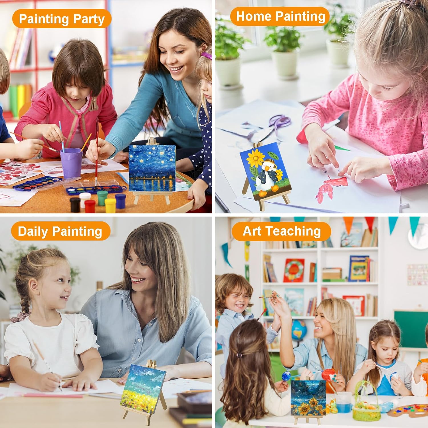 50 Pack Mini Canvas and Easel Set for Kids Classroom Art