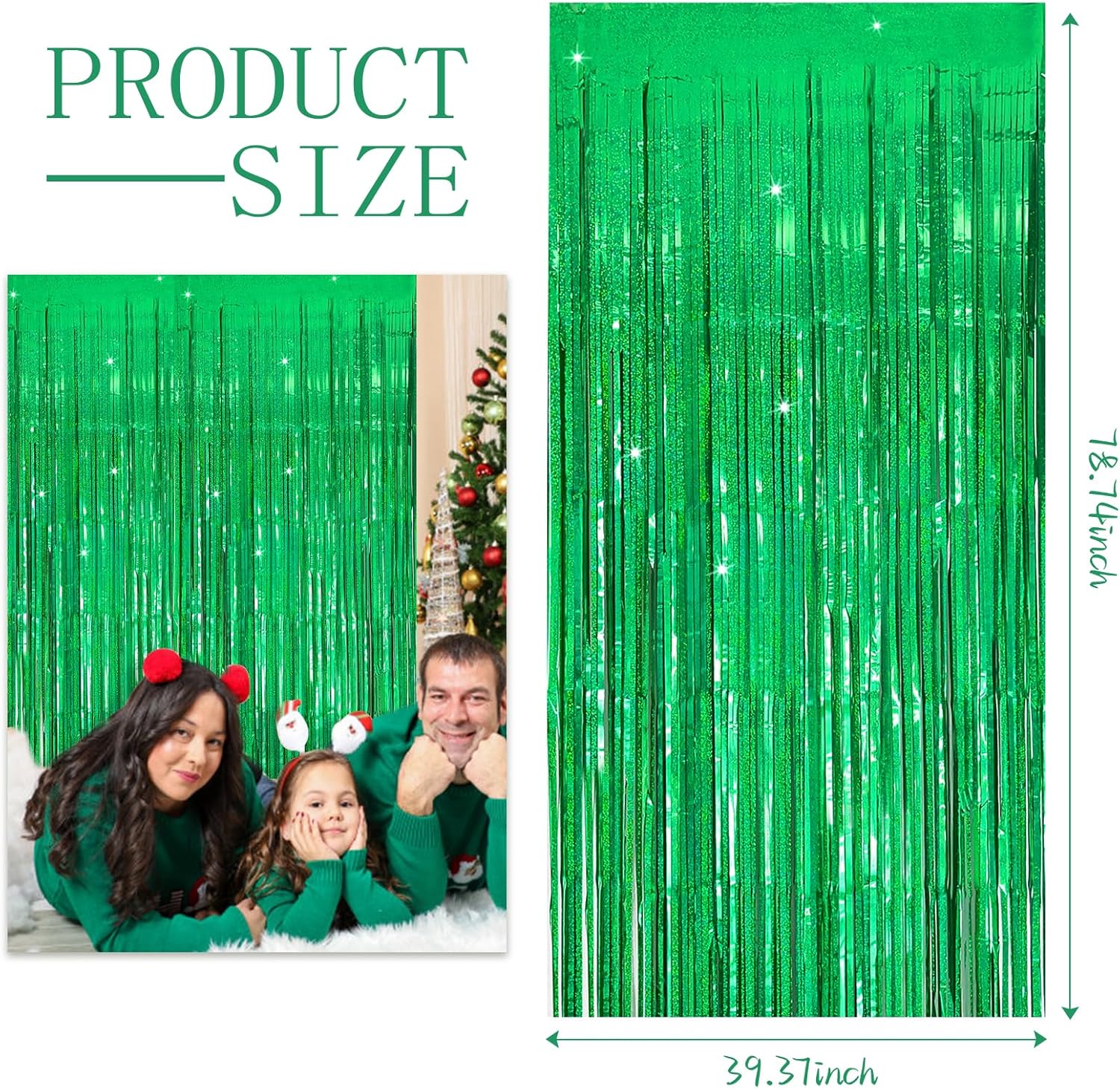 3 Pack Green Foil Fringe Backdrop for Party Decorations