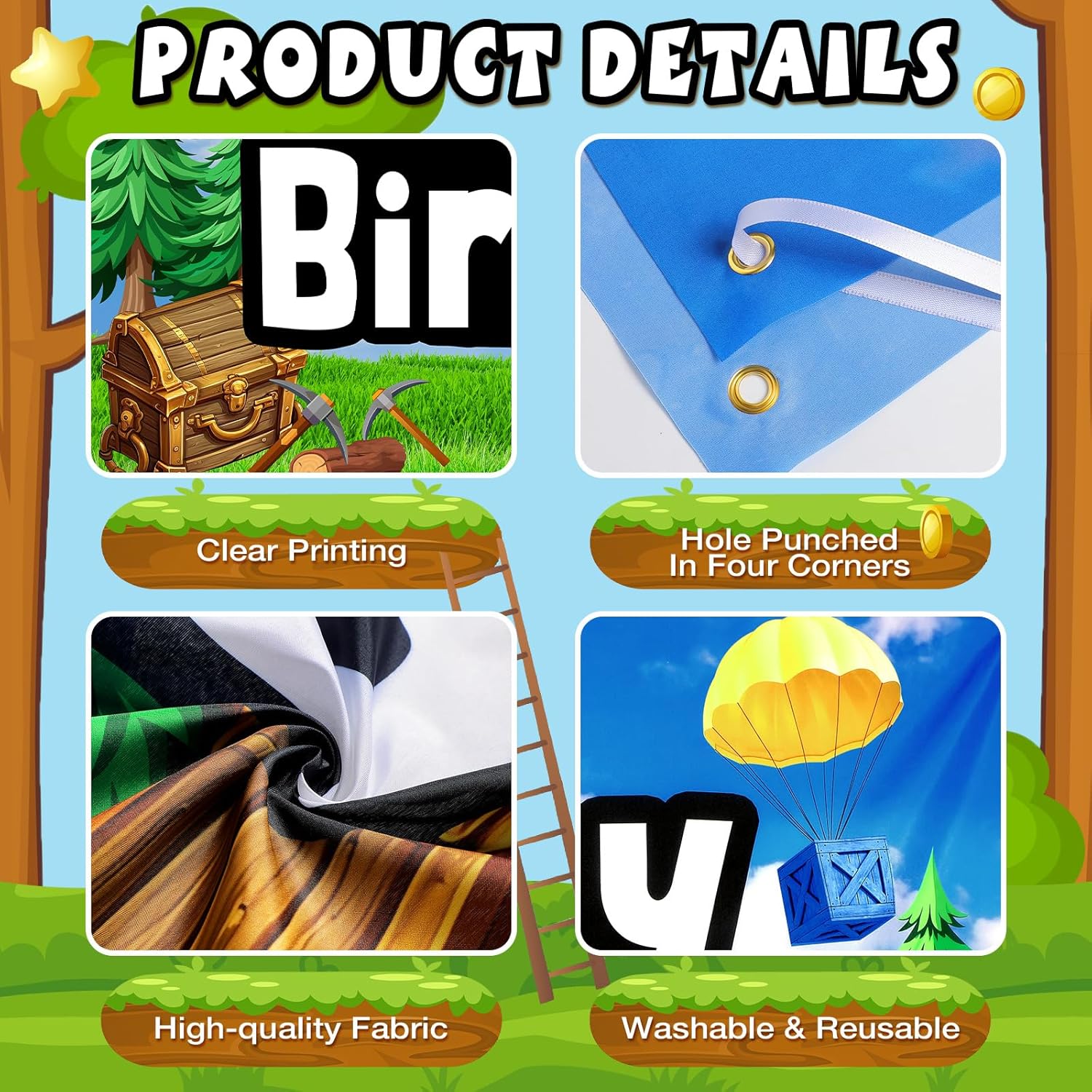 Happy Birthday Game Party Backdrop Banner