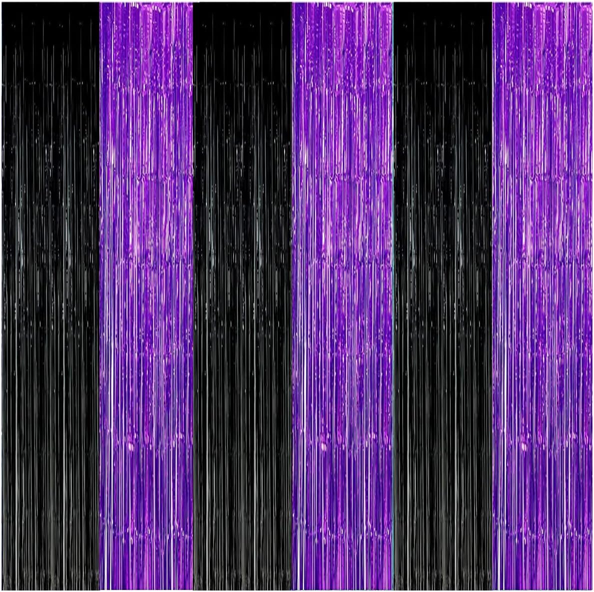 Black Purple Foil Backdrops for Parties 3 Pack