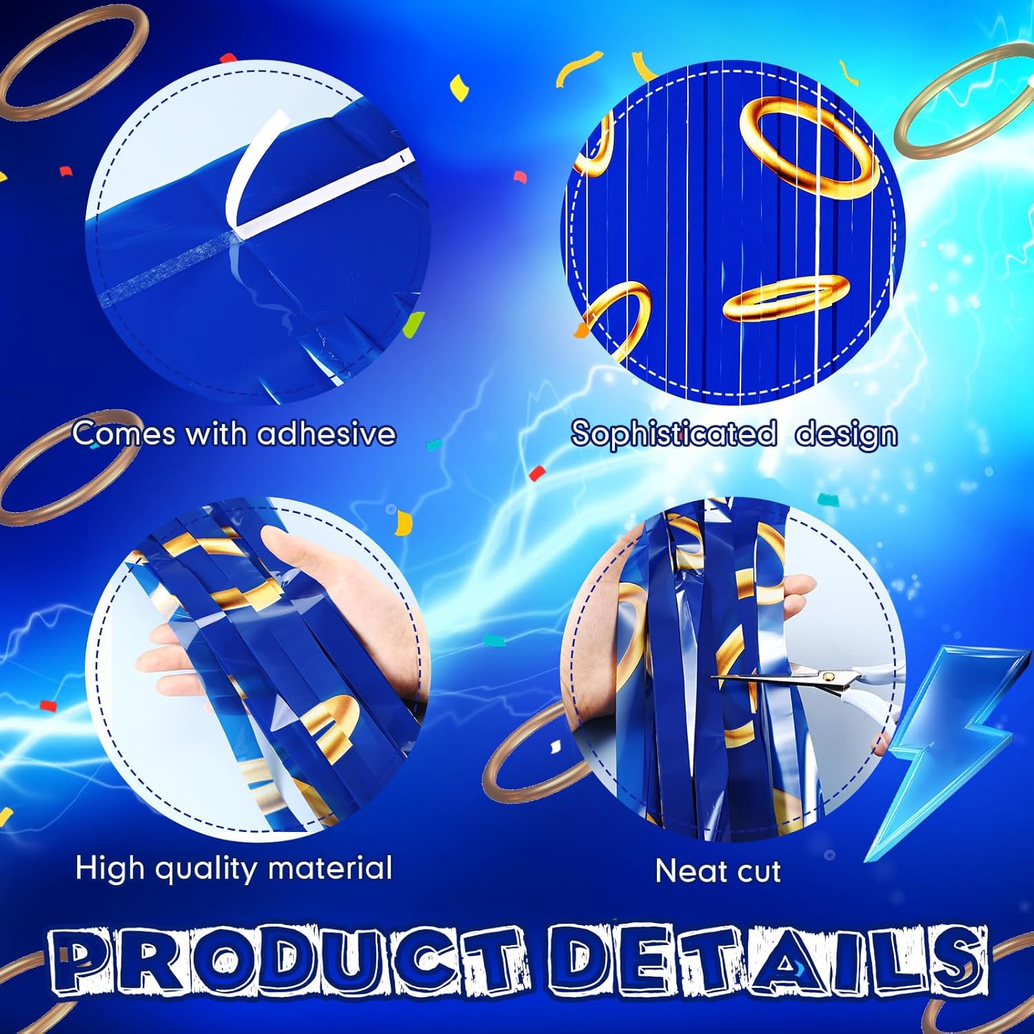 3 Pcs Blue with Gold Ring Print Party Backdrop Curtains