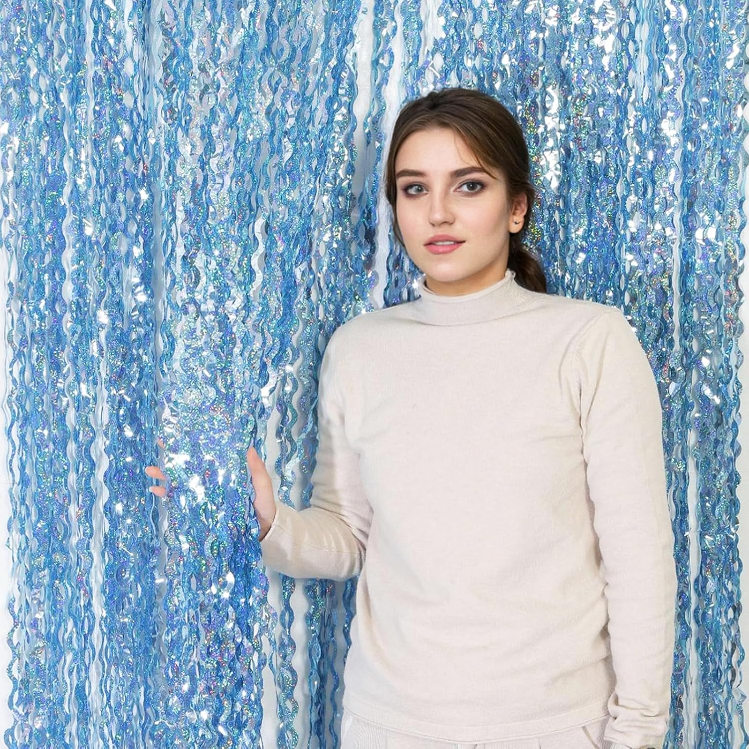 4 Pack Wavy Blue Foil Backdrop Streamers for Parties