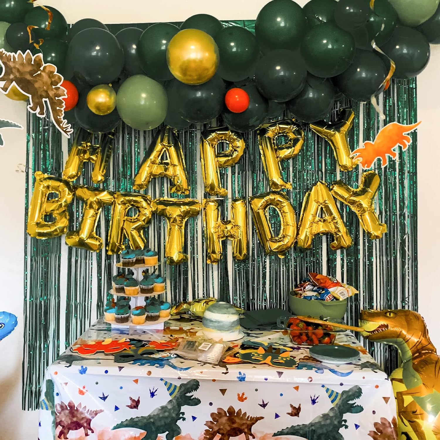 PartyWoo Retro Green Foil Curtain 2 pcs