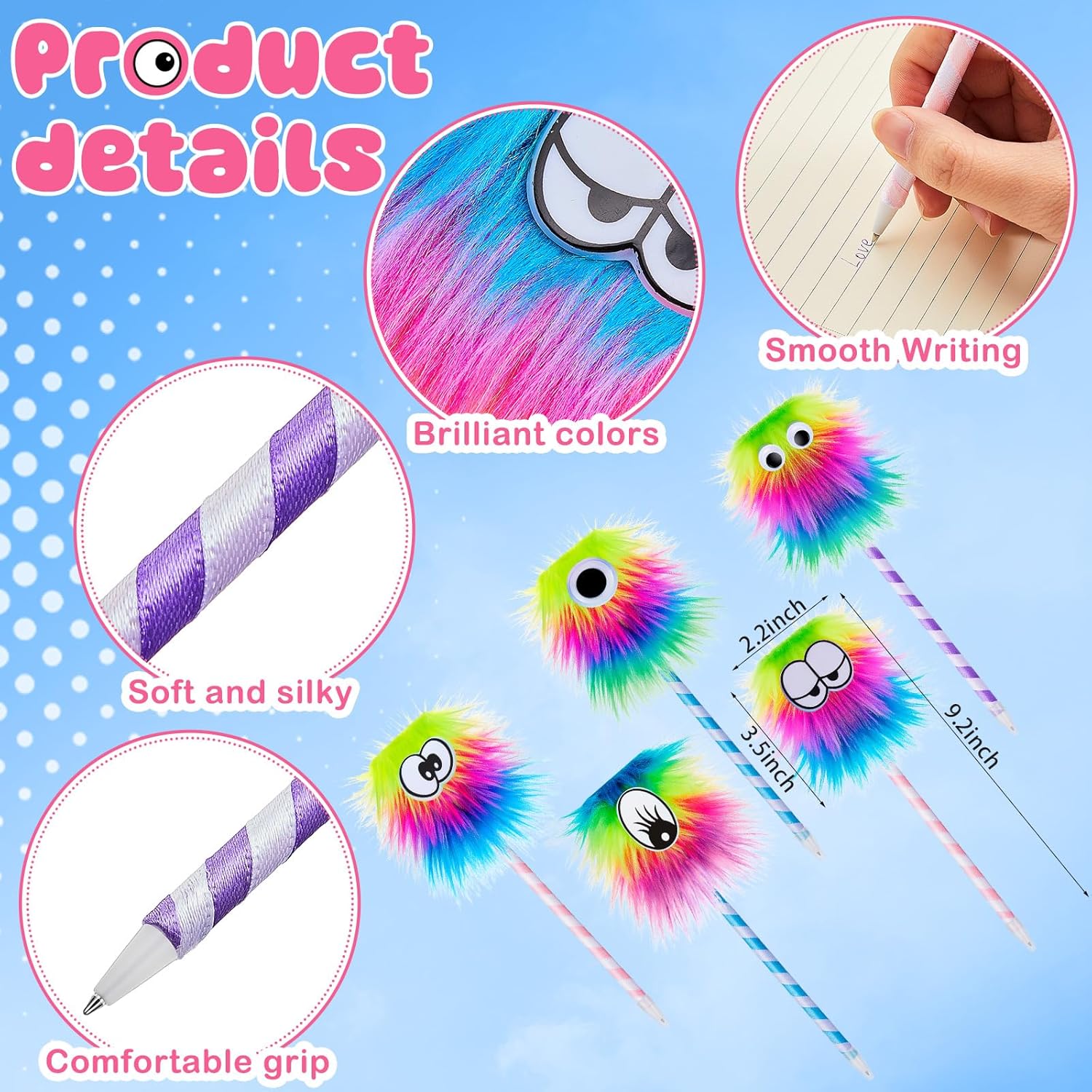 Outus Fluffy Rainbow Pens and Monster Notebooks Set