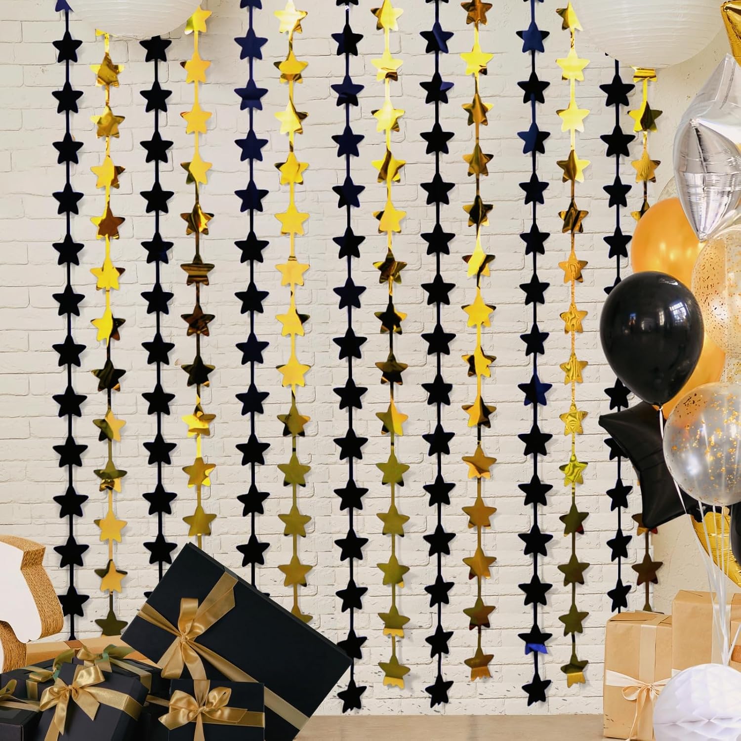 Black and Gold Star Birthday Decorations 2 Pack