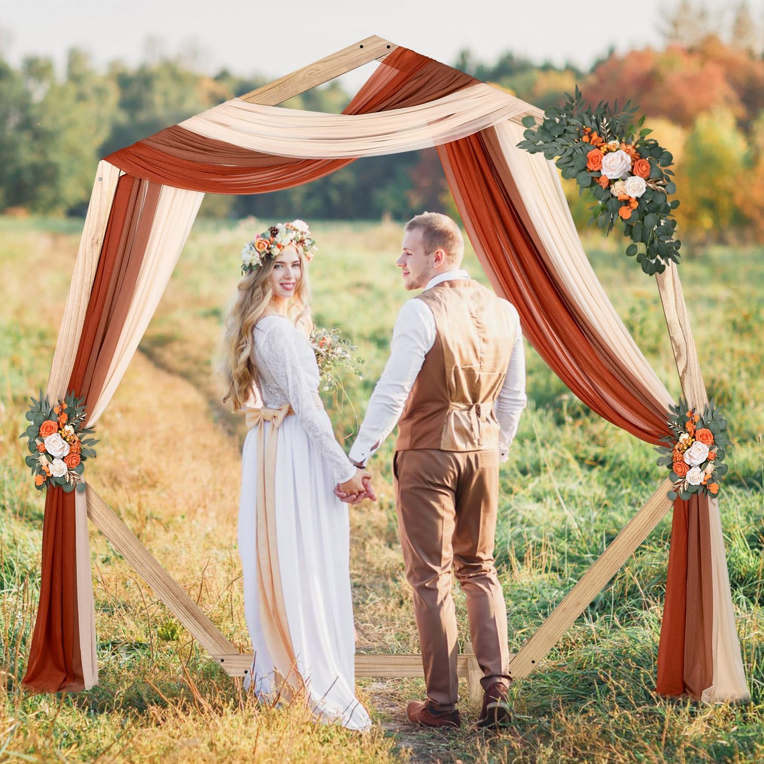 DearHouse 3 Panel Wedding Arch Draping Fabric 295 x 18ft Pearl Sheer Drapes