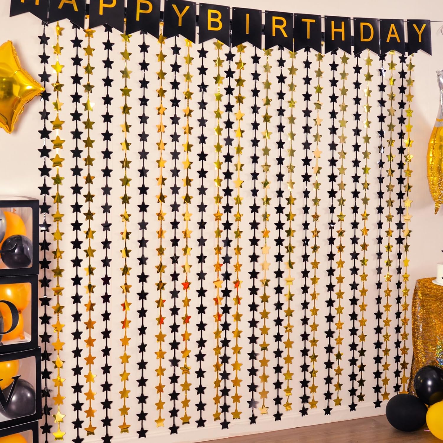 Black and Gold Star Birthday Decorations 2 Pack