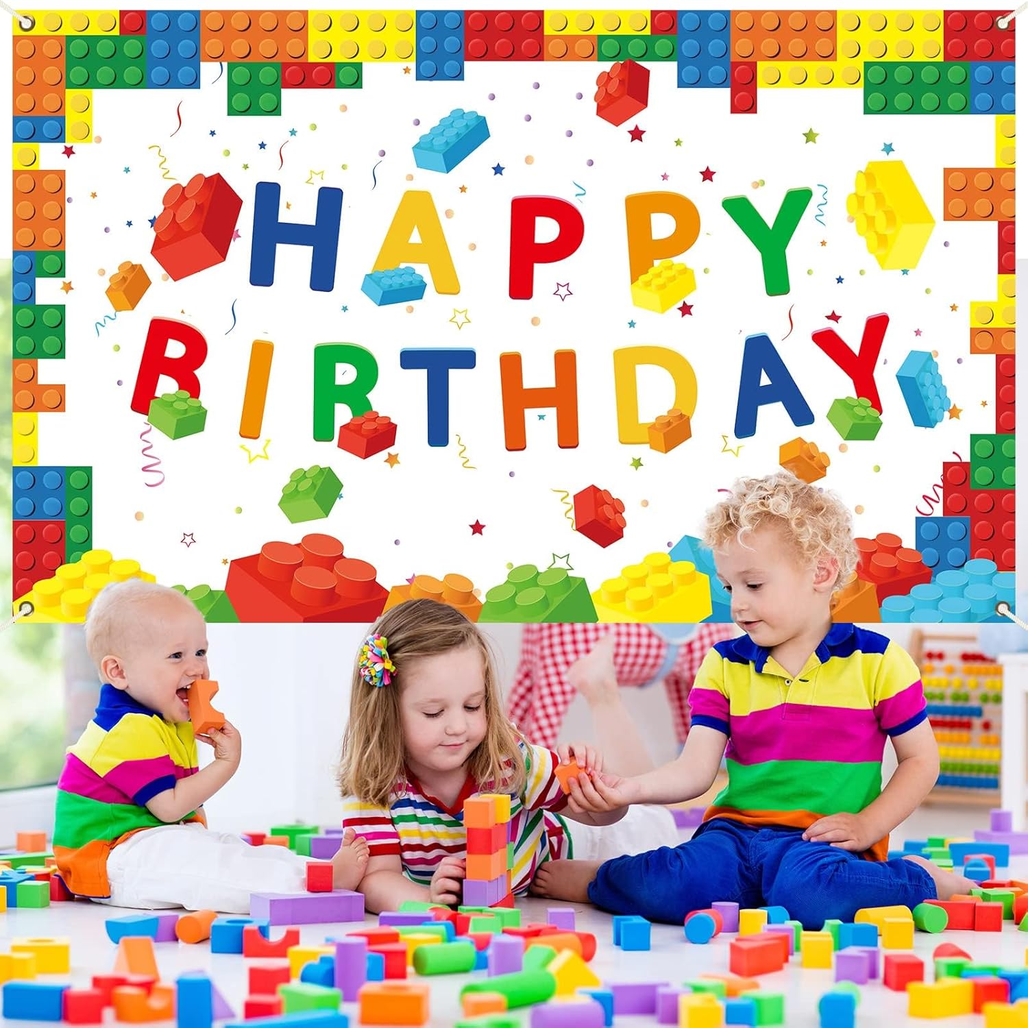 Chiazllta Happy Birthday Blocks Banner for Kids Boys Girls White Background