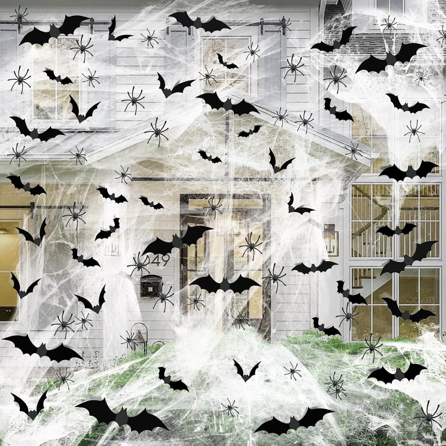 Famoby 1200 sqft Halloween Spider Webs and 120pcs Fake Bats