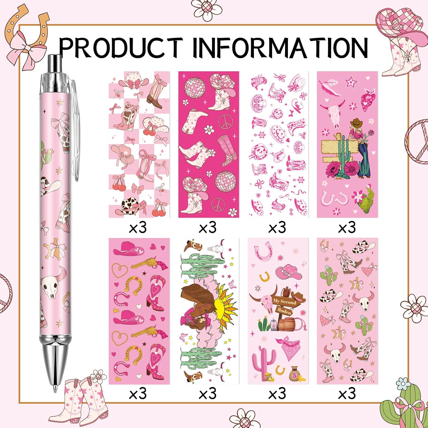 Cowgirl Pink Ballpoint Pens 24 Pcs Retractable Western Style