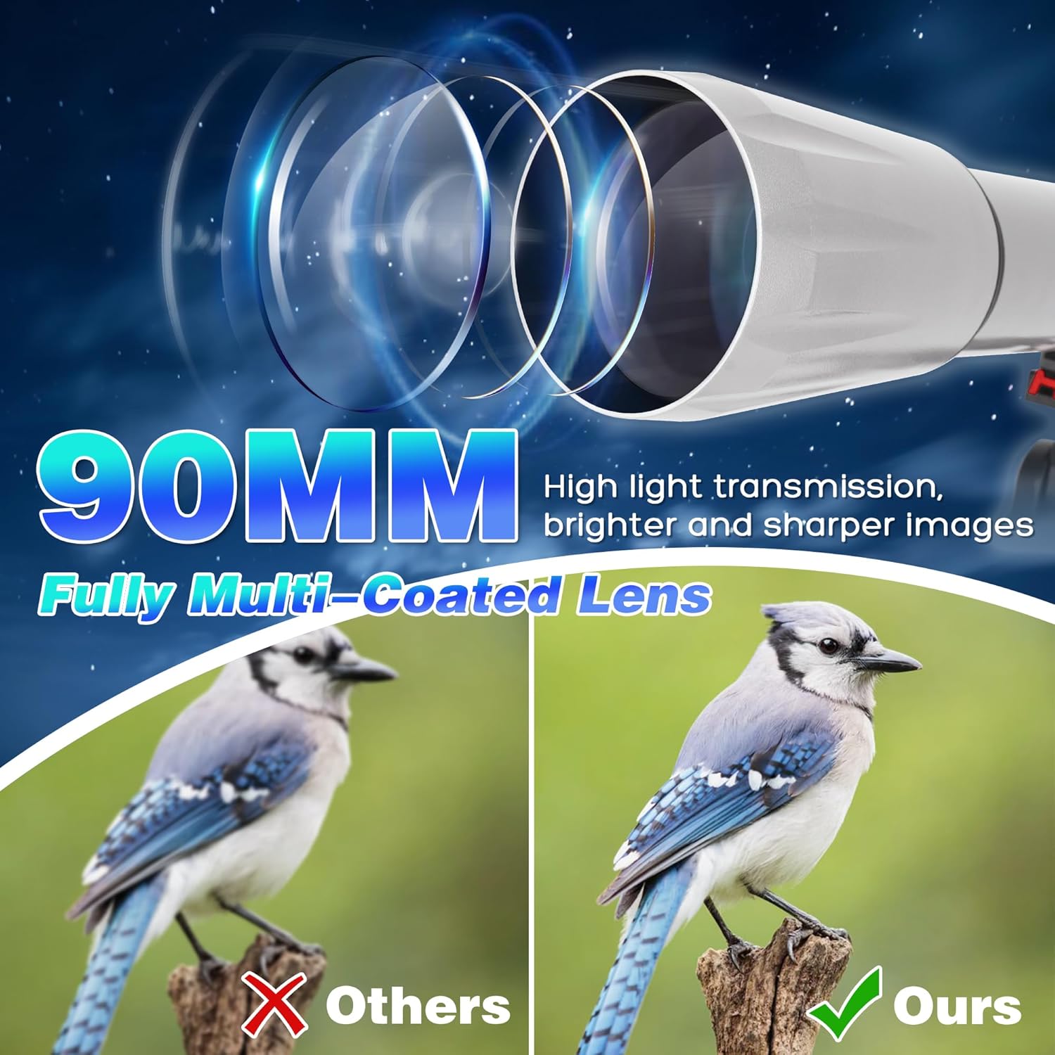 UncleHu High Powered 90mm Refractor Telescope for Adults