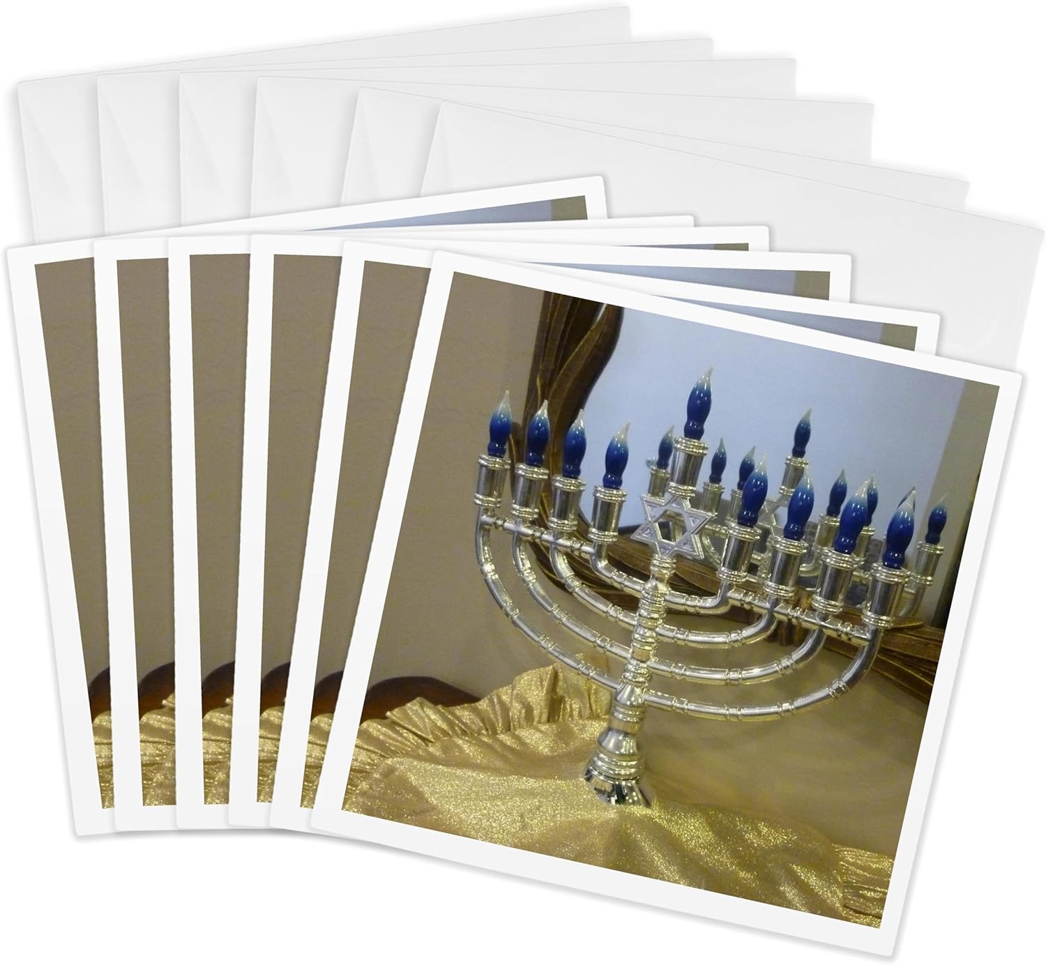 3dRose Menorah Doubled Greeting Cards Set of 6