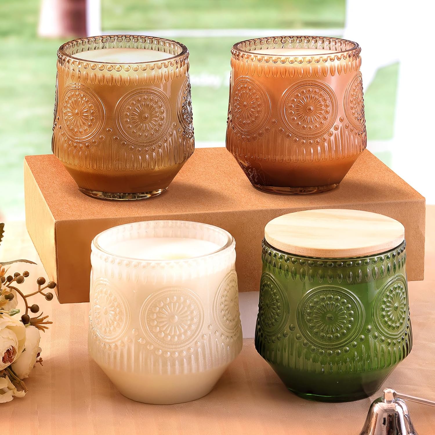 LAMORGIFT 6 Pack Large Candle Jars with Wooden Lids and Labels
