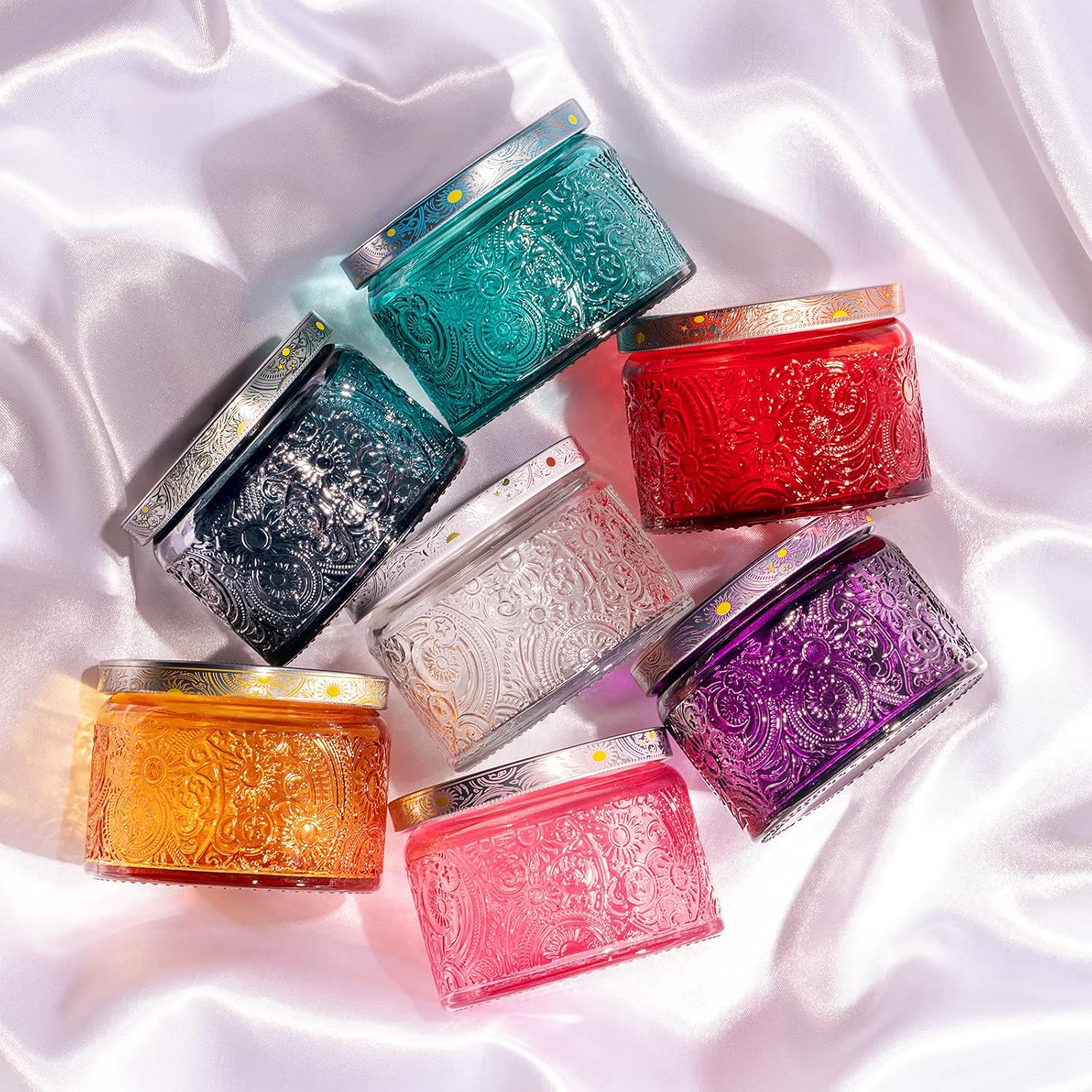18-Pack 4oz Embossed Glass Candle Jars with Lids and Labels