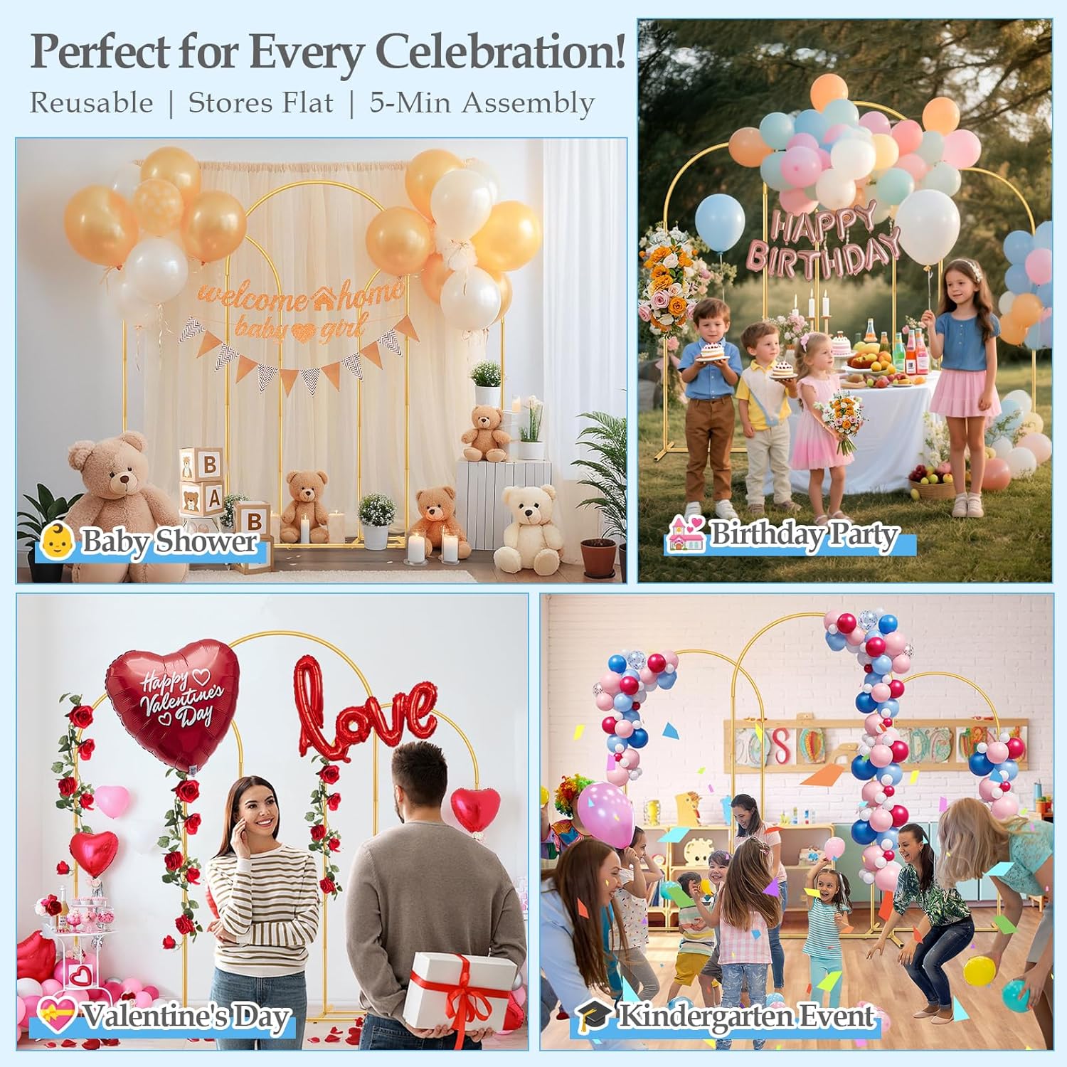 Gold Balloon Arch Stand Set of 3 6FT 66FT 72FT