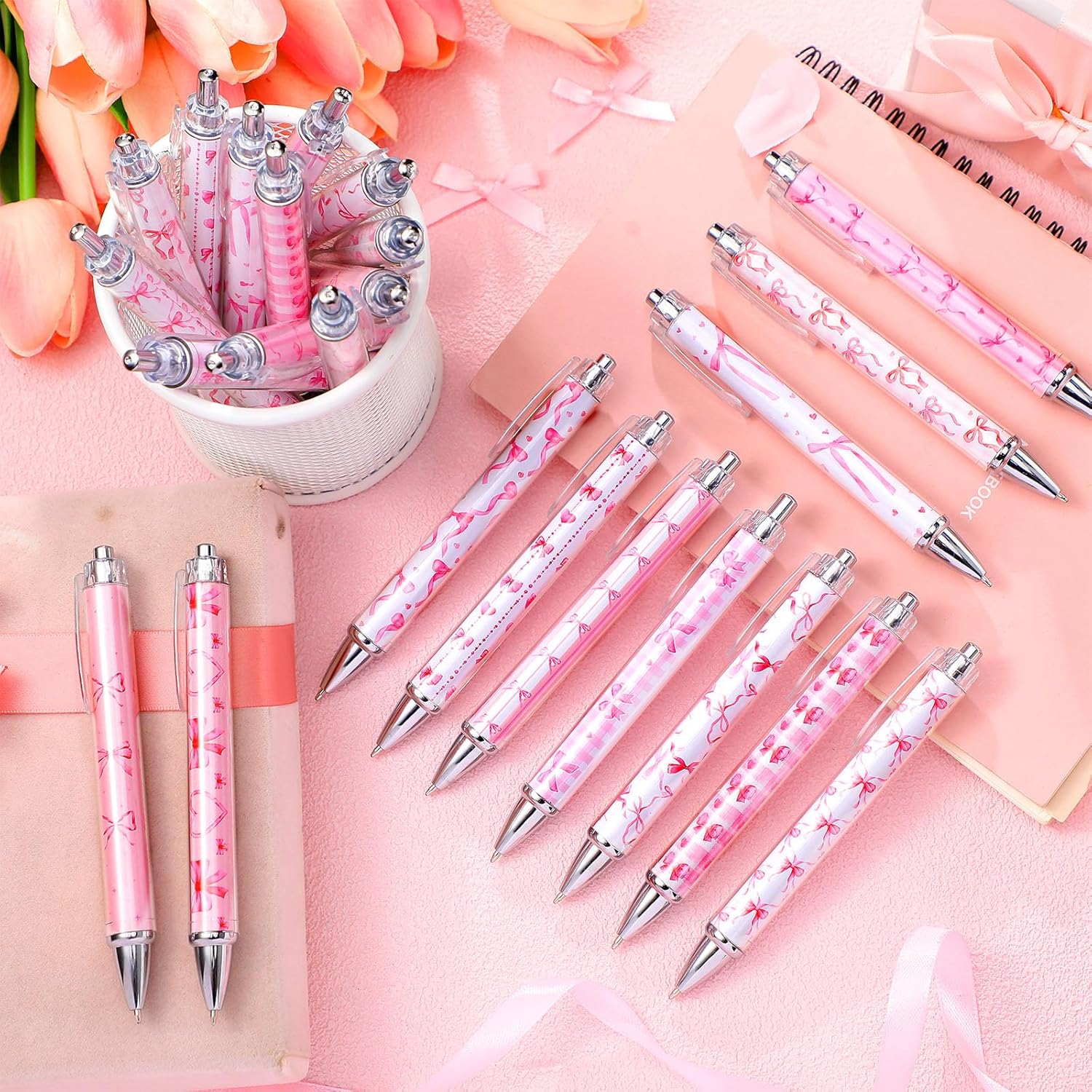 48 Pcs Coquette Pink Bow Ballpoint Pens for Women