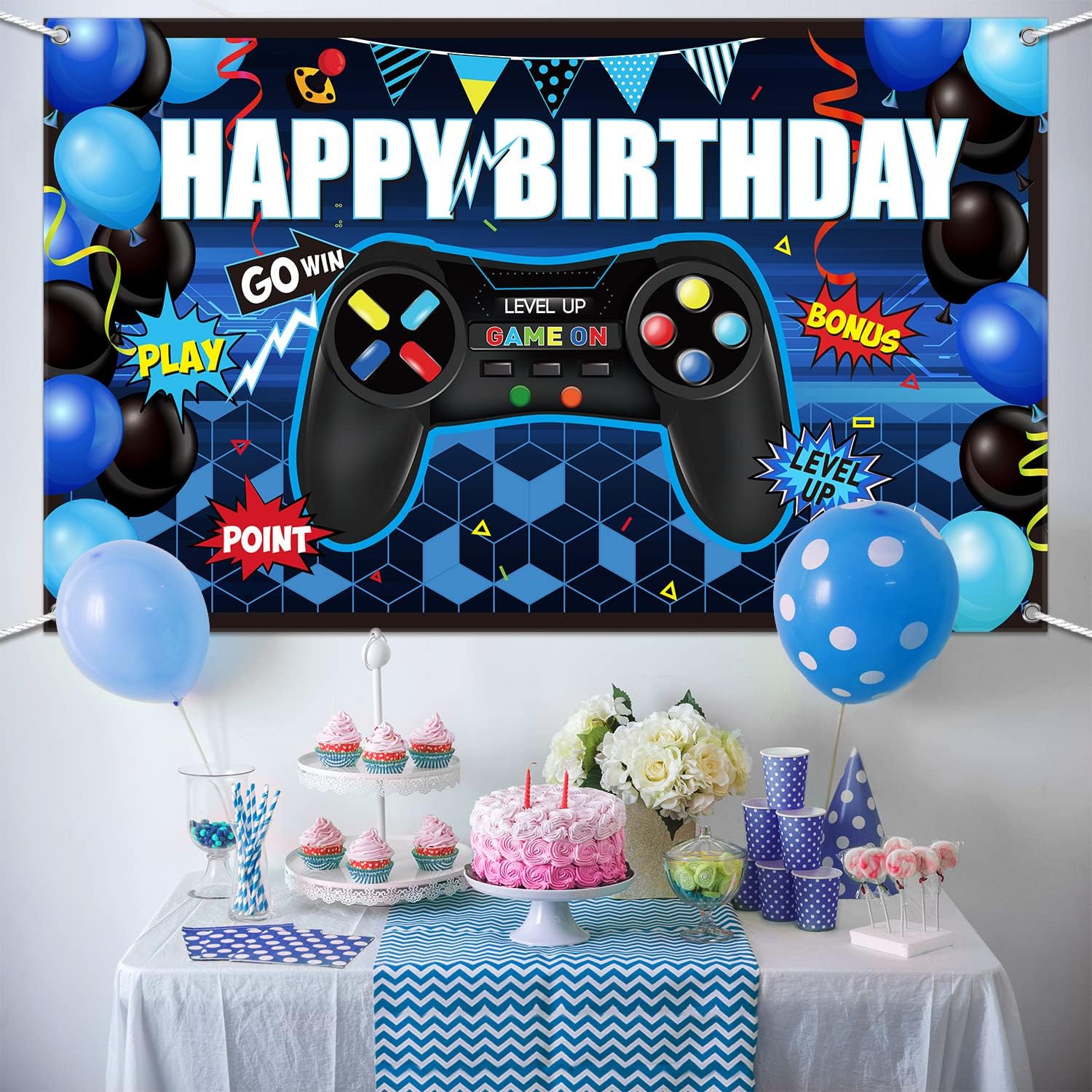 Blulu Gaming Birthday Backdrop for Party Decorations