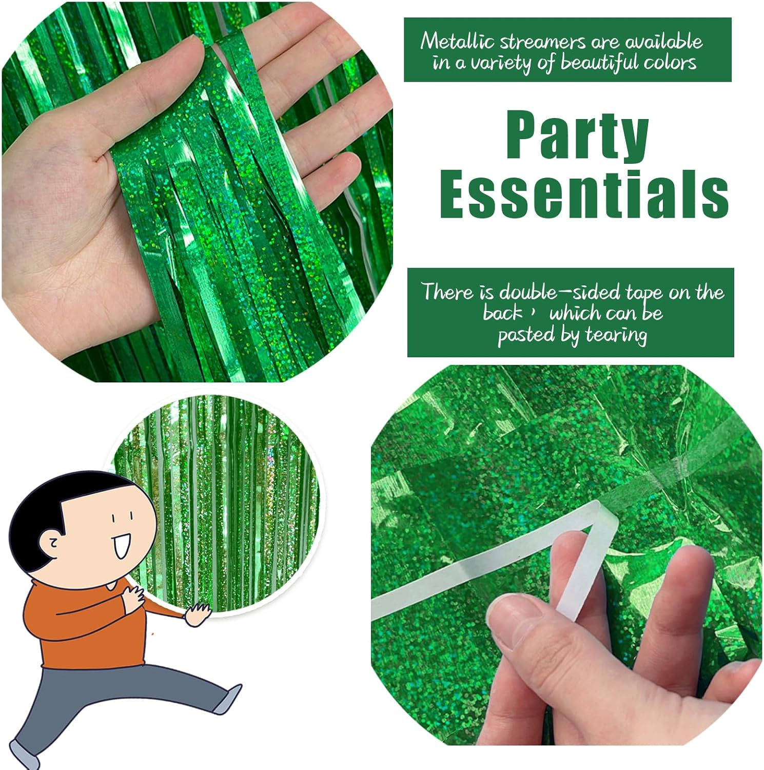 3 Pack Green Foil Fringe Backdrop for Party Decorations