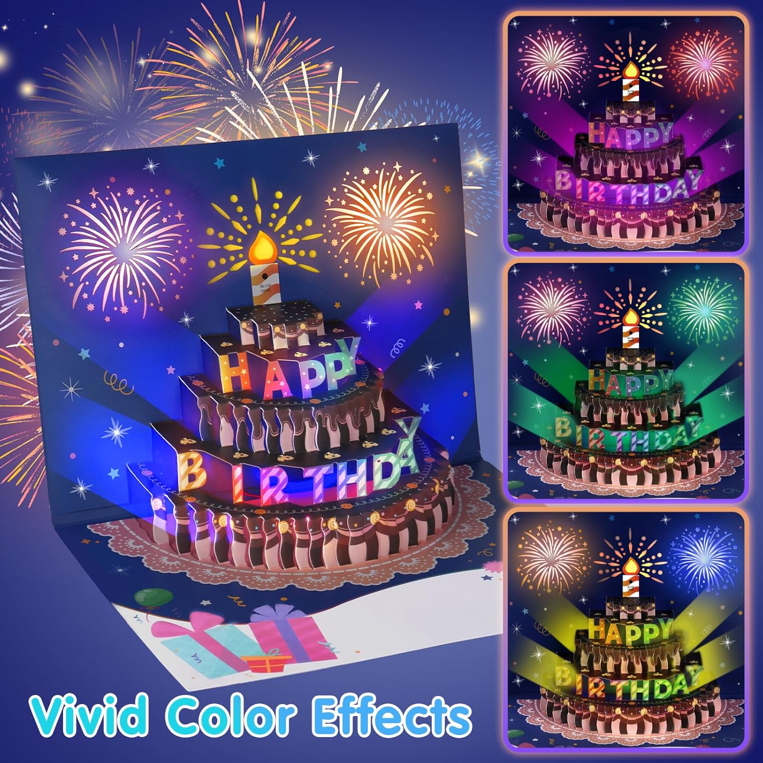 BEAN LIEVE 3D Musical Birthday Card with LED Lights and Blowable Candle