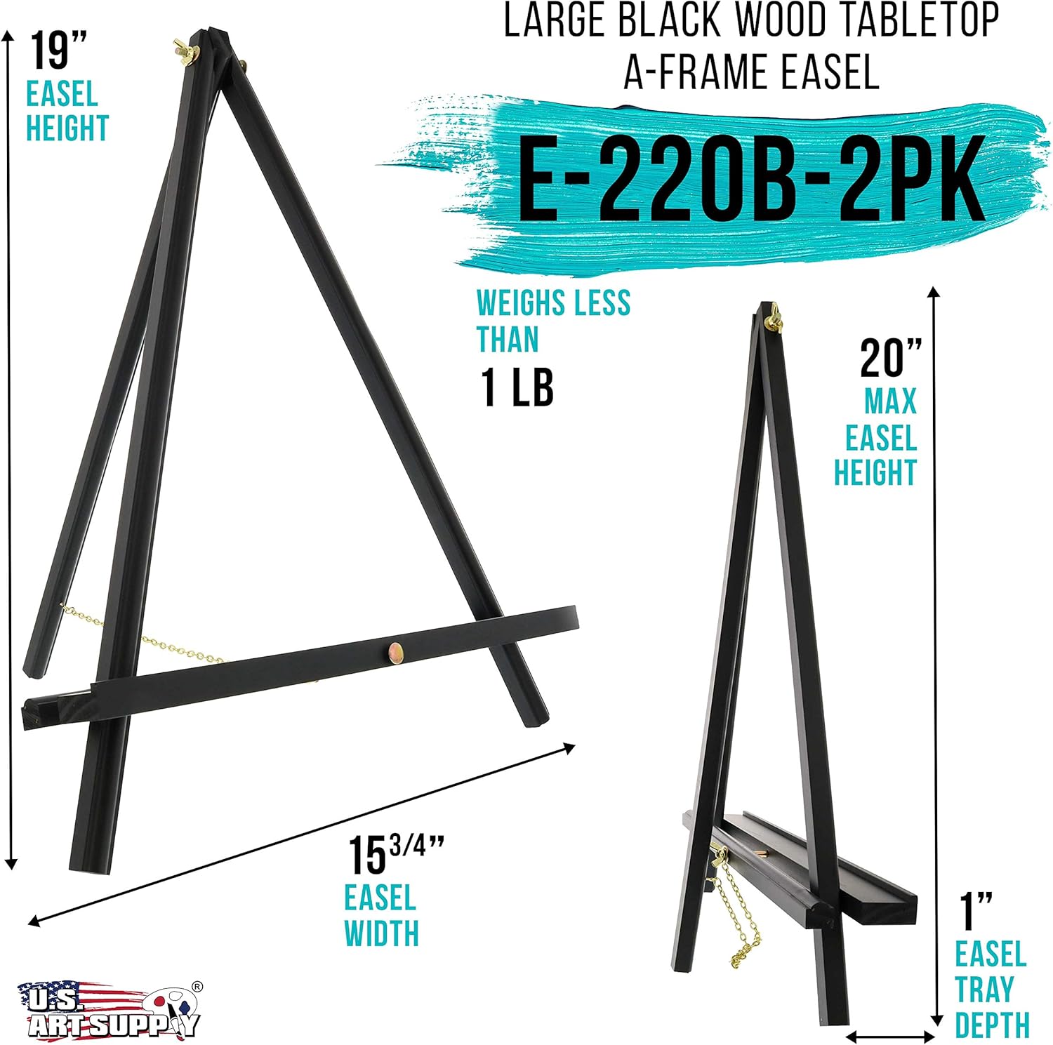 US Art Supply 20 inch Black Wood Easel 2 Pack
