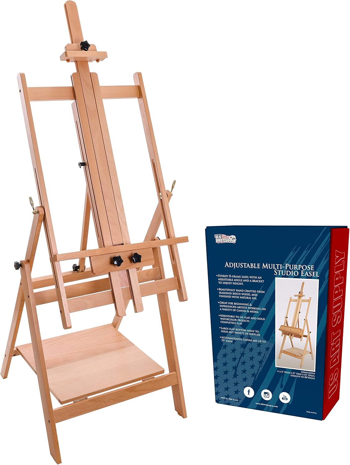 US Art Supply Large Adjustable H-Frame Easel
