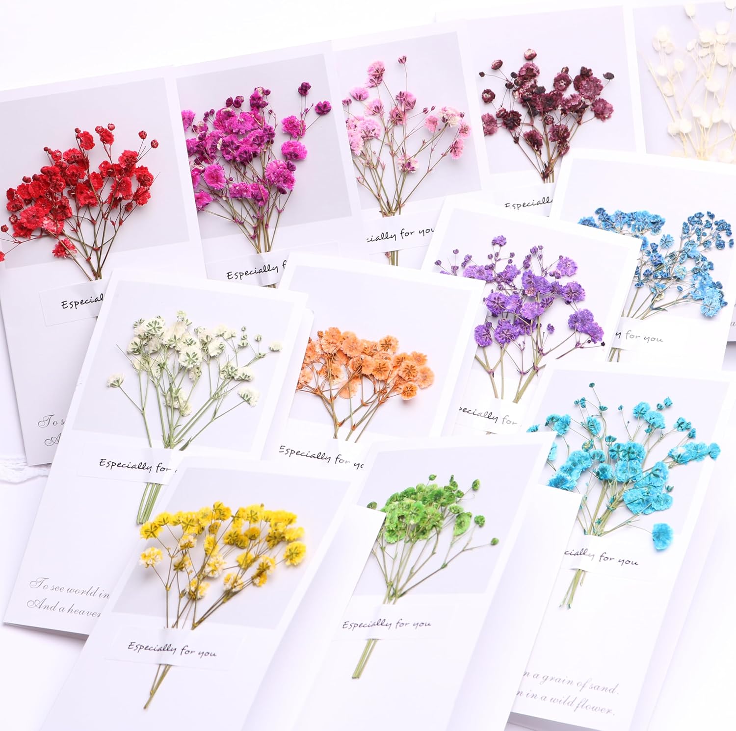 Orange Babys Breath Dried Flowers with Blessing Card 5 Pcs Set