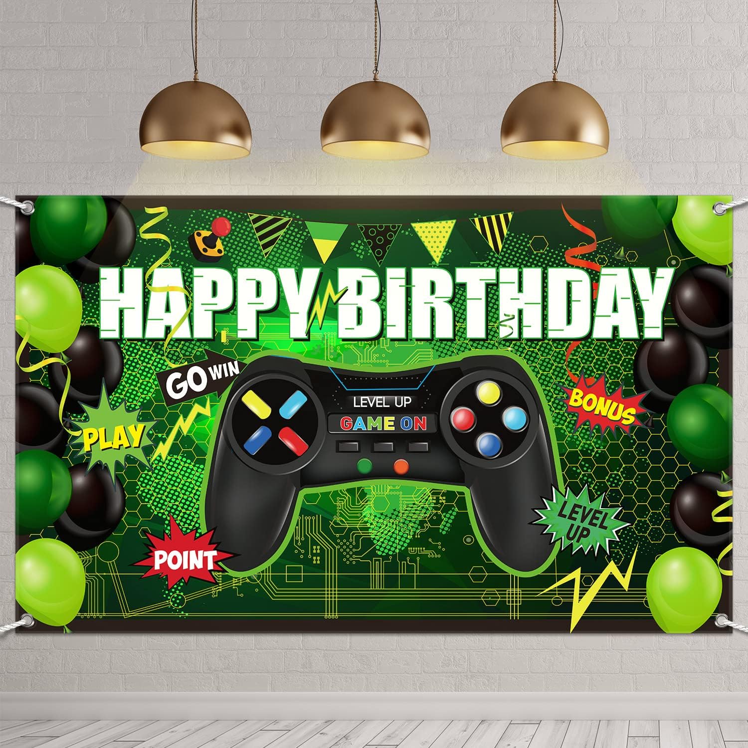 Blulu Gamer Themed Birthday Backdrop Banner Green