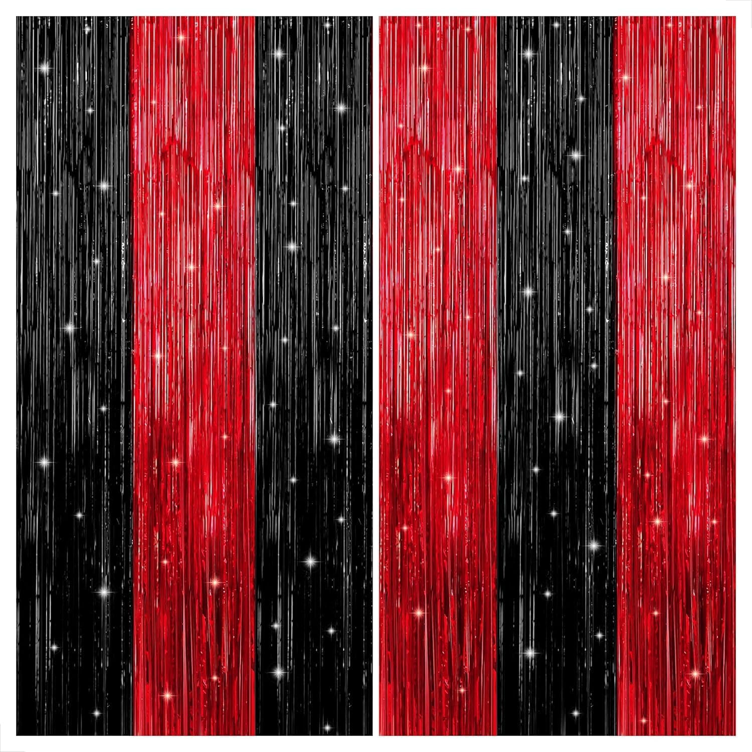 KatchOn Red and Black Fringe Curtain - 64x8 Ft Pack of 2