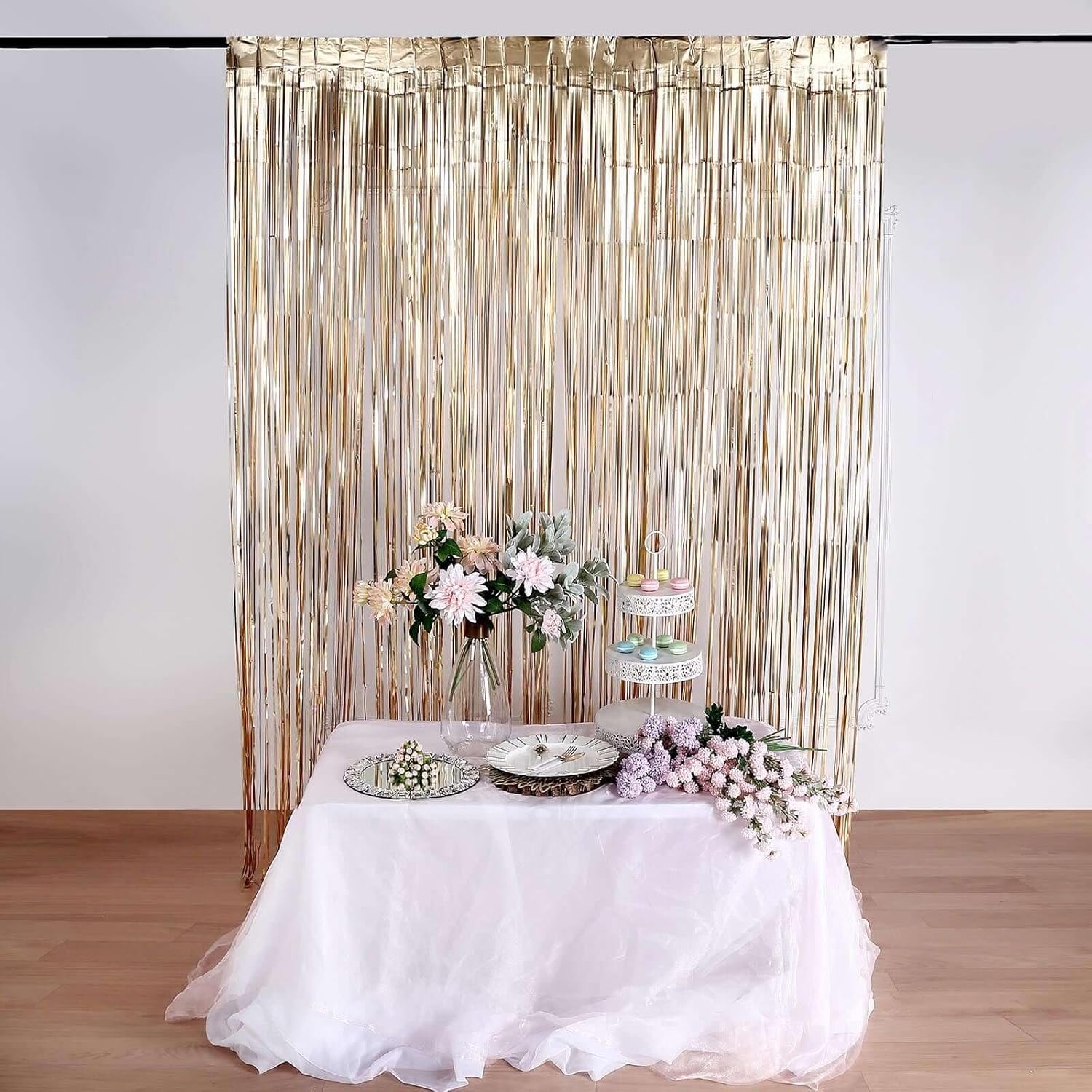 Efavormart 8ft Matte Gold Foil Fringe Curtain