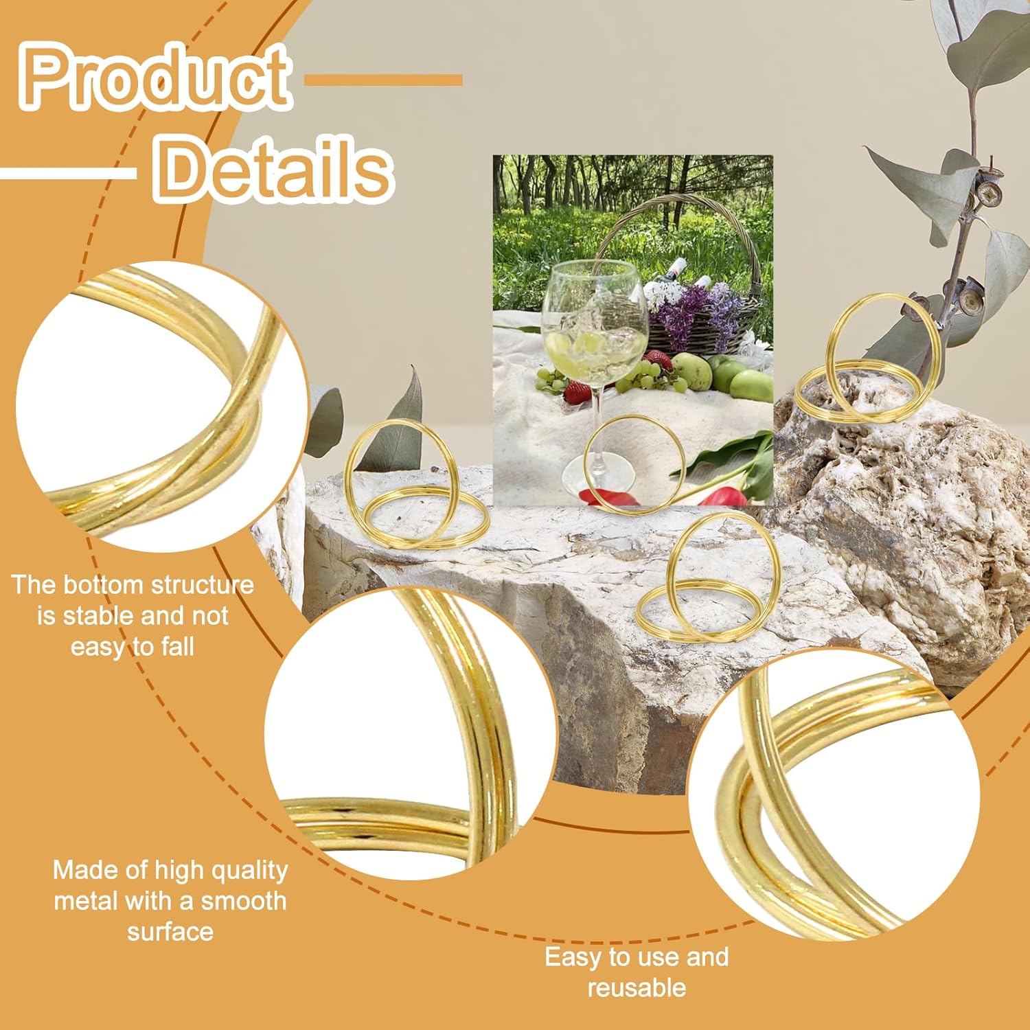 60 Pack Gold Place Card Holder Round Shape