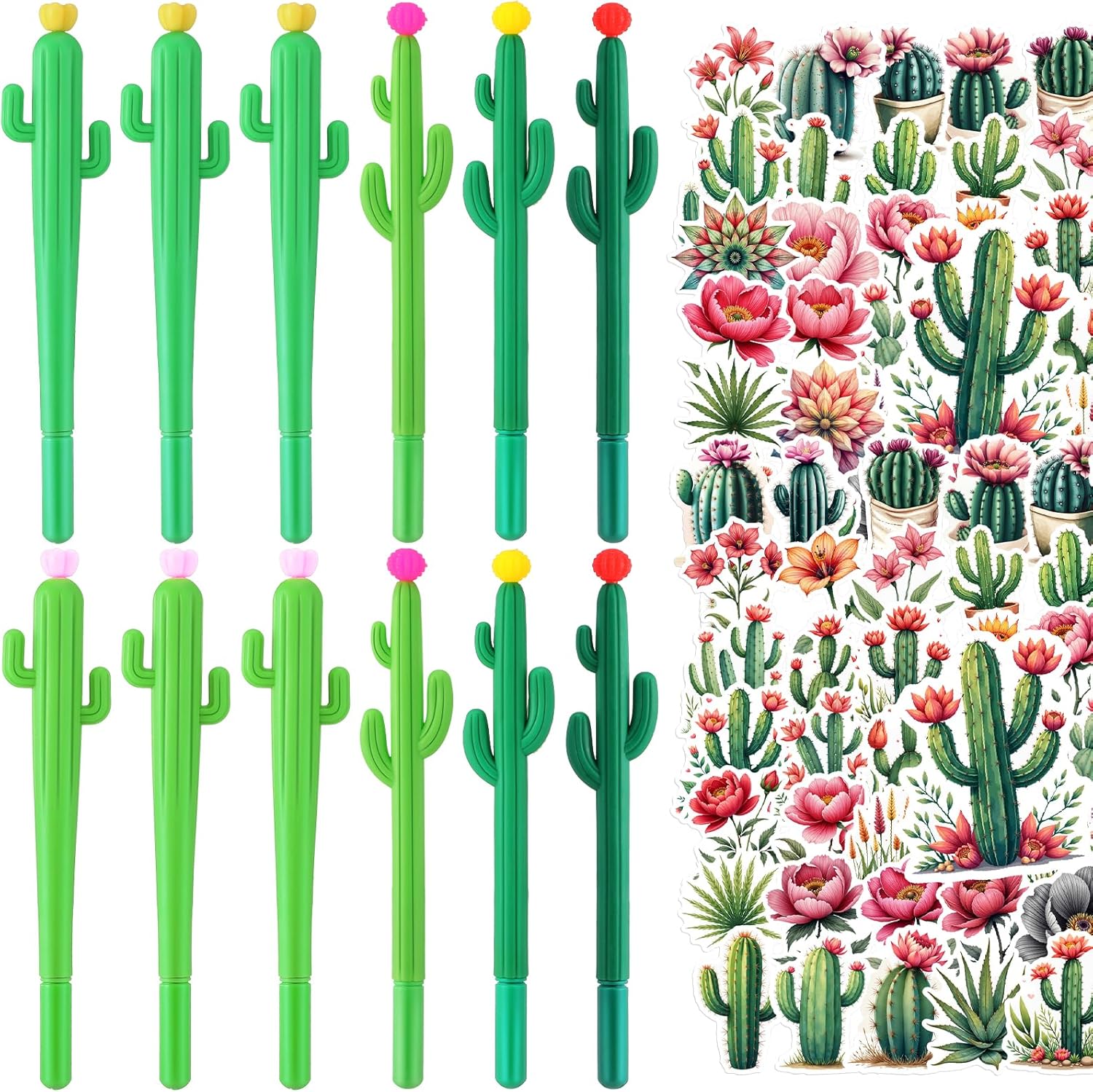 62 Piece Cactus Stationery Set with Cactus Gel Pens and Waterproof Stickers