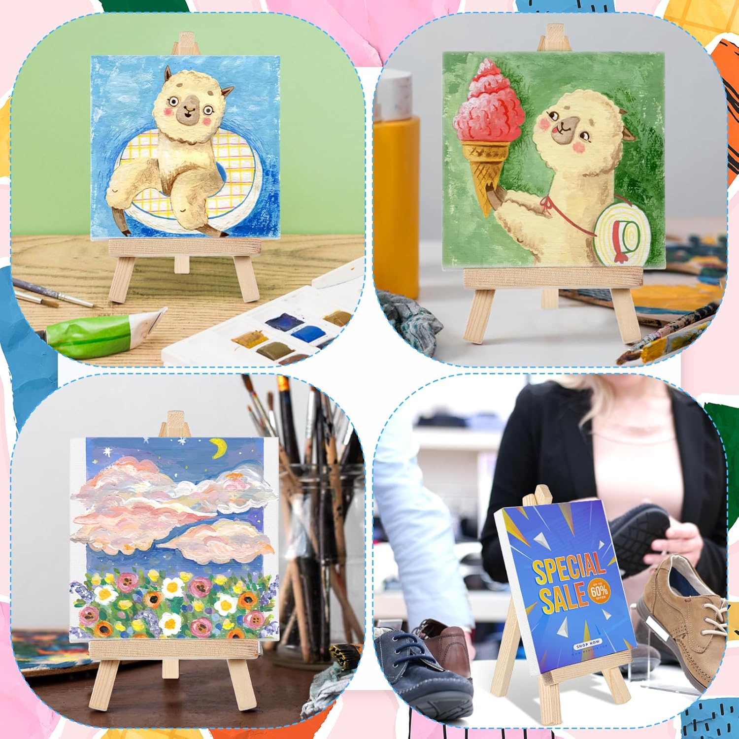 Mini Canvas with Easel Set 16 Pack 4x4 Inch Art Supplies
