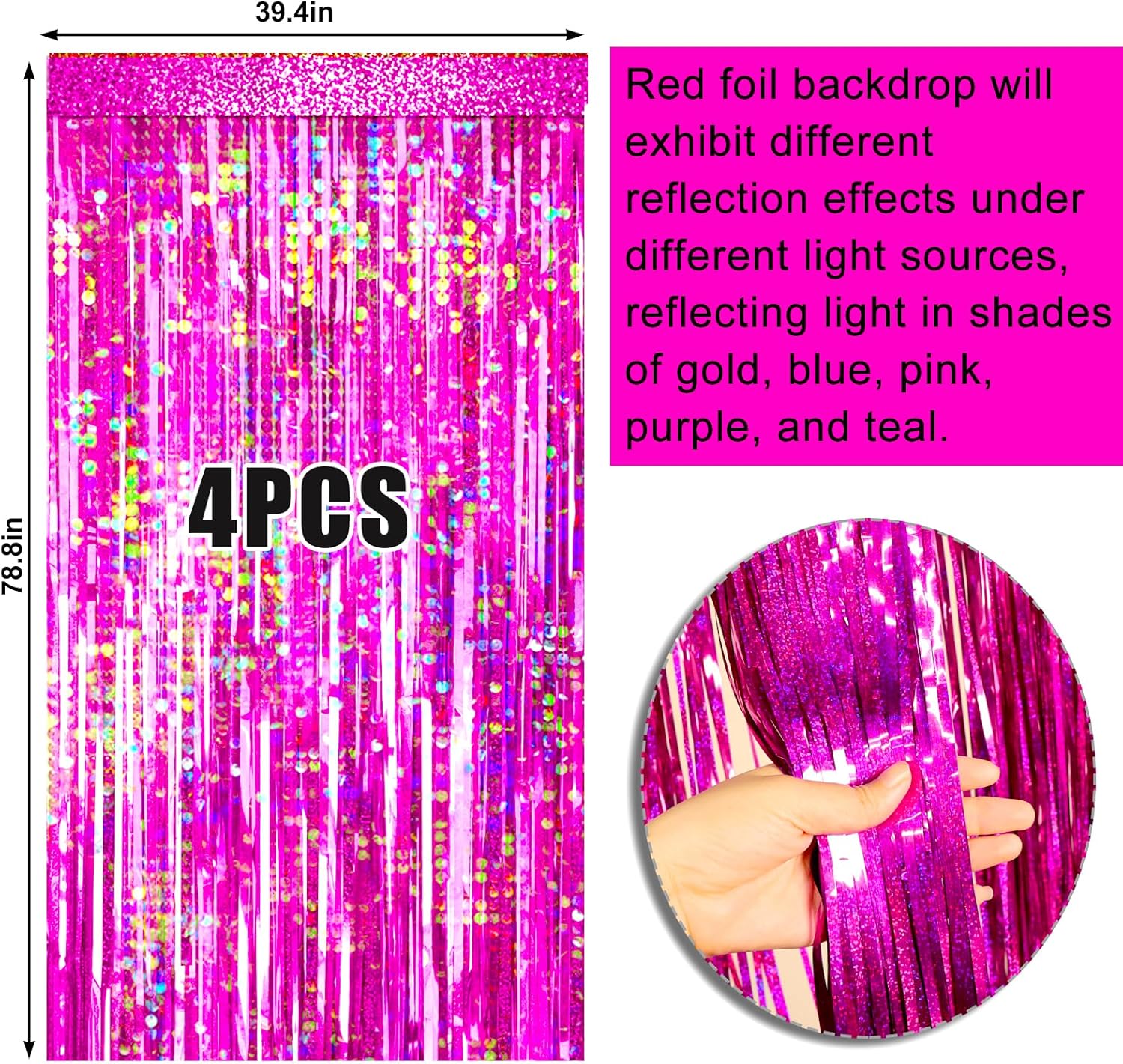 4-Pack Hot Pink Foil Fringe Backdrop