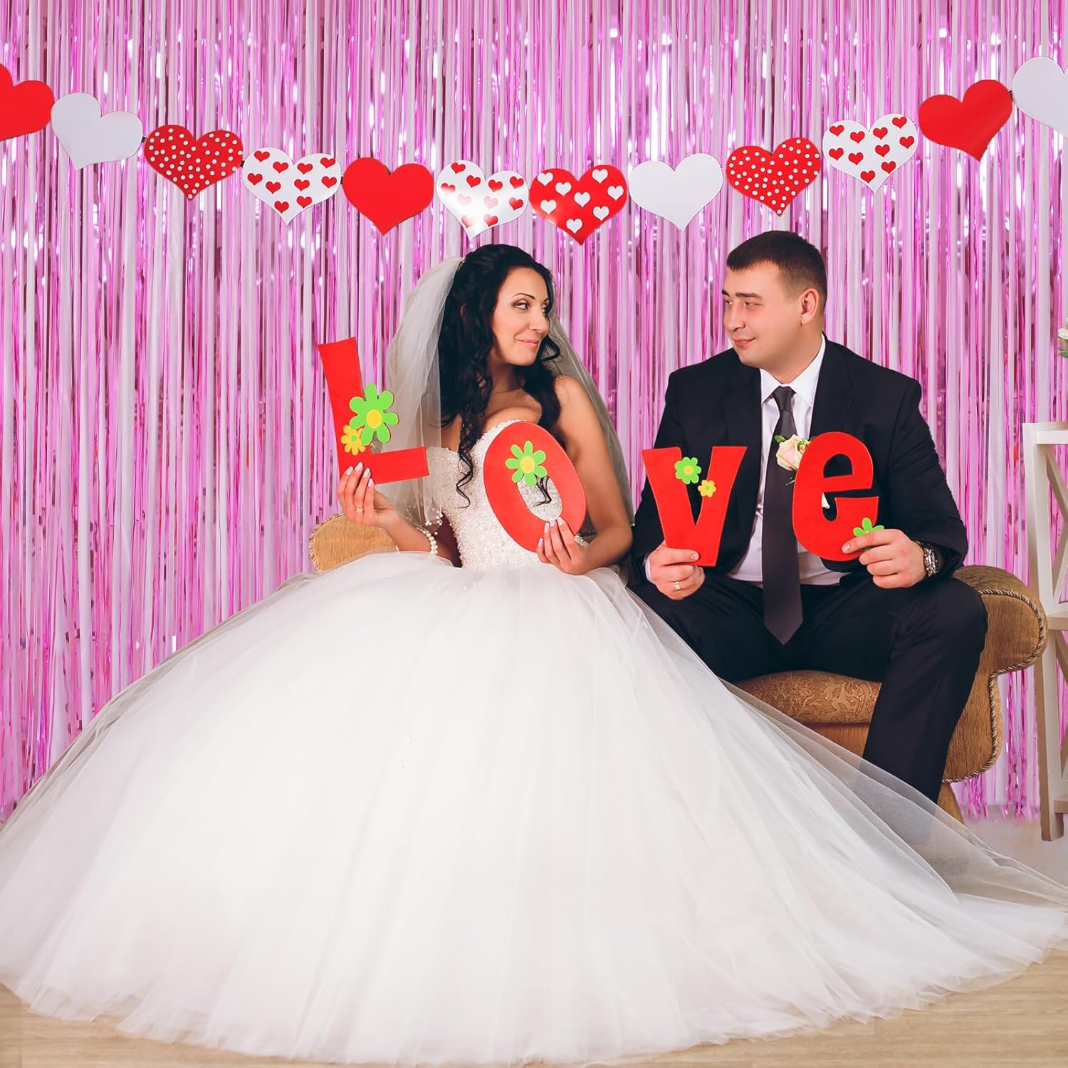Pink Foil Fringe Curtains Tinsel Backdrop 32 x 8 ft - Pack of 2