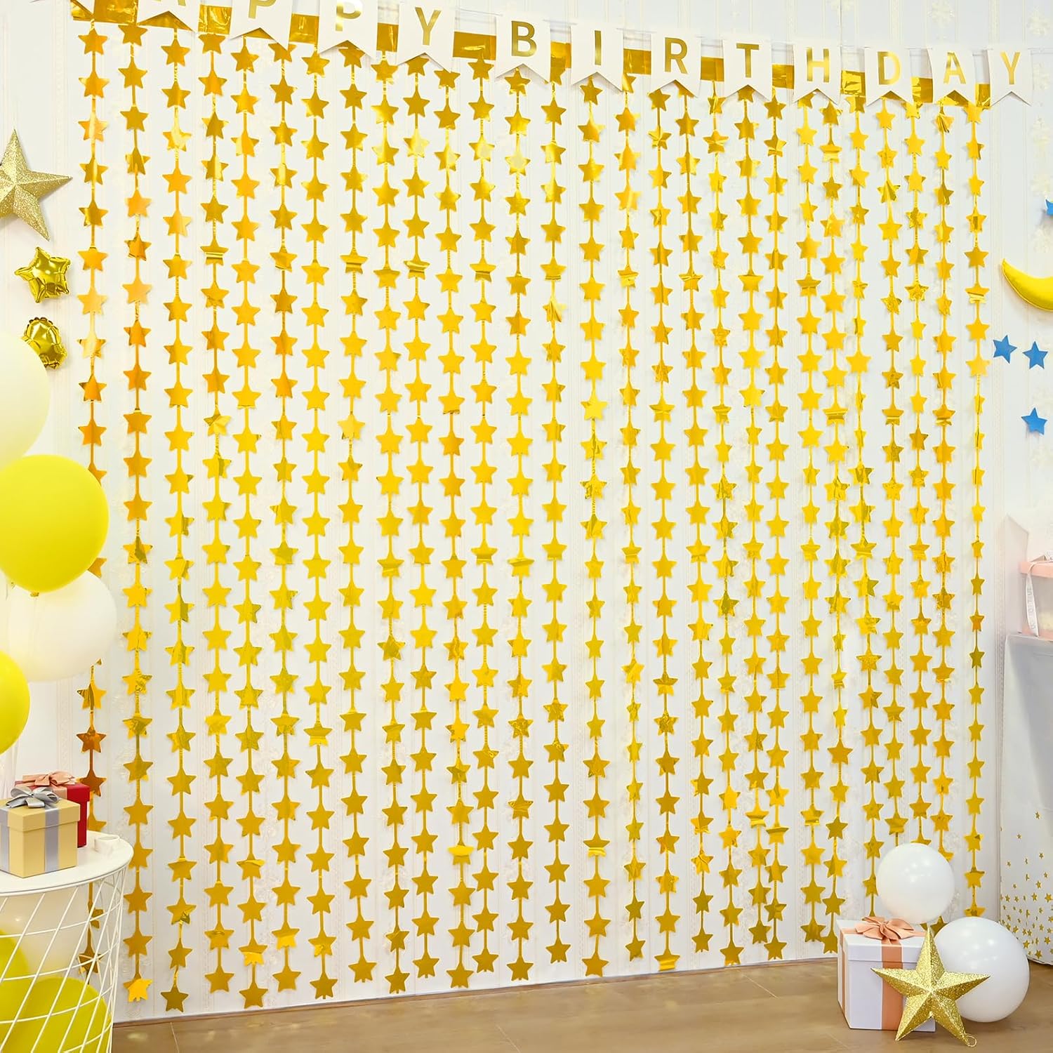 LOLStar 2 Pack Gold Stars Foil Fringe Curtains