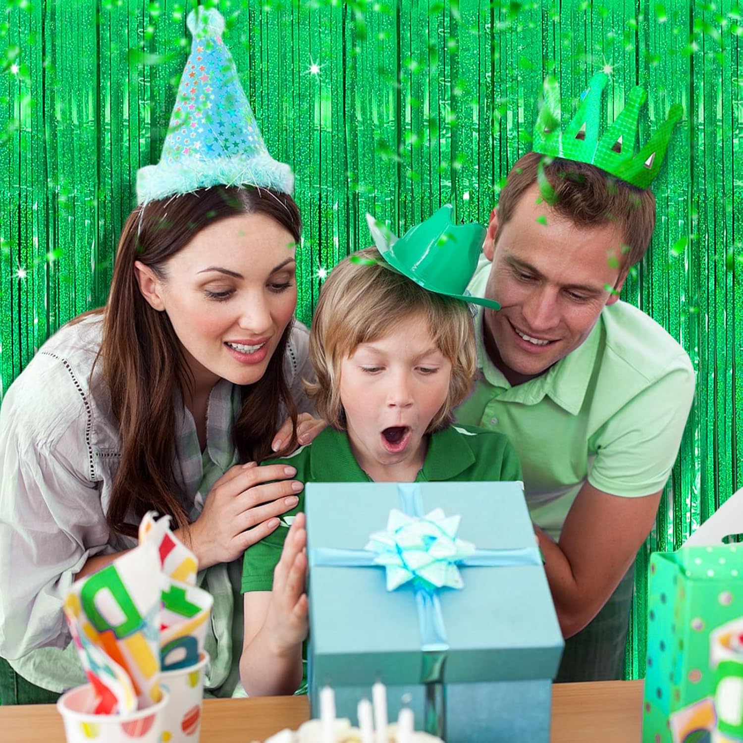 3 Pack Green Foil Fringe Backdrop for Party Decorations